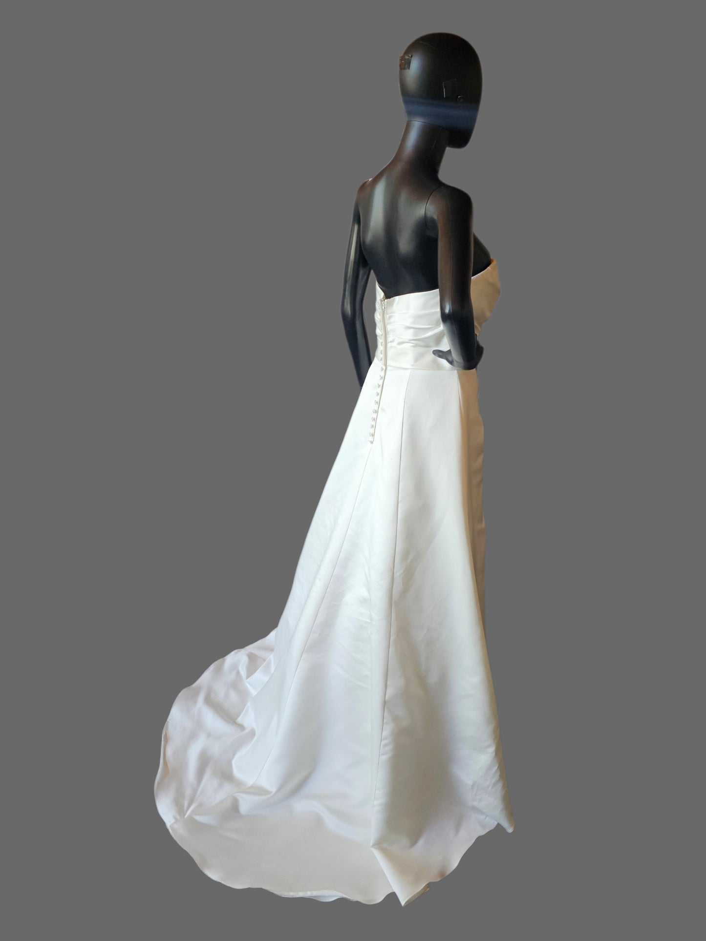 Ivory Satin Beaded V-Neck Side Sweep  - Alfred Angelo