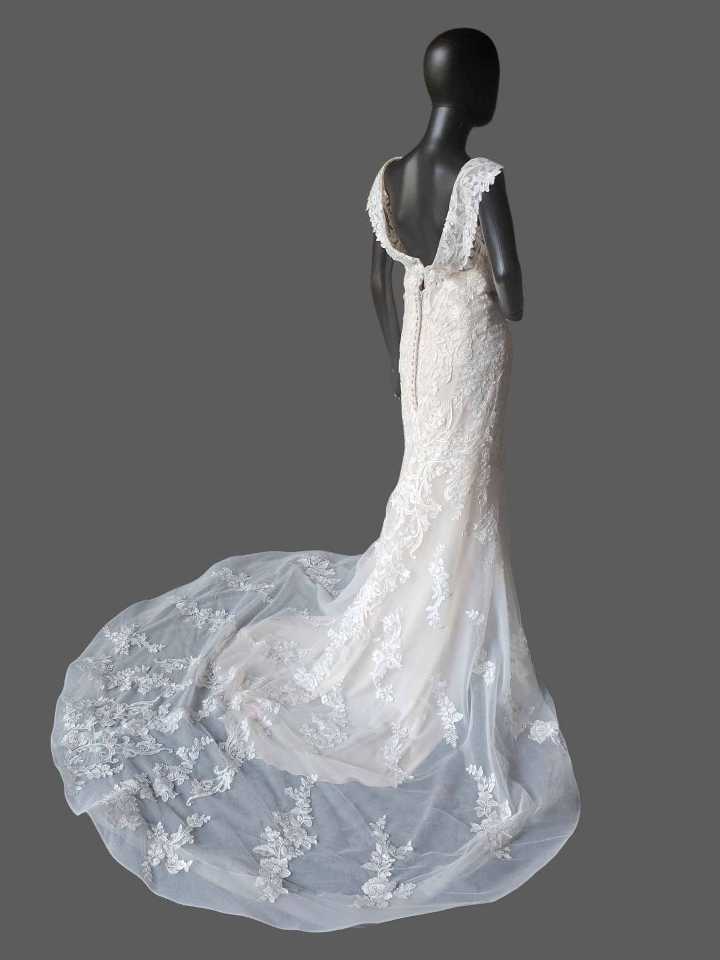 Ivory/Champagne Lace Off Shoulder/Portrait Collar Wedding Gown - Mori Lee