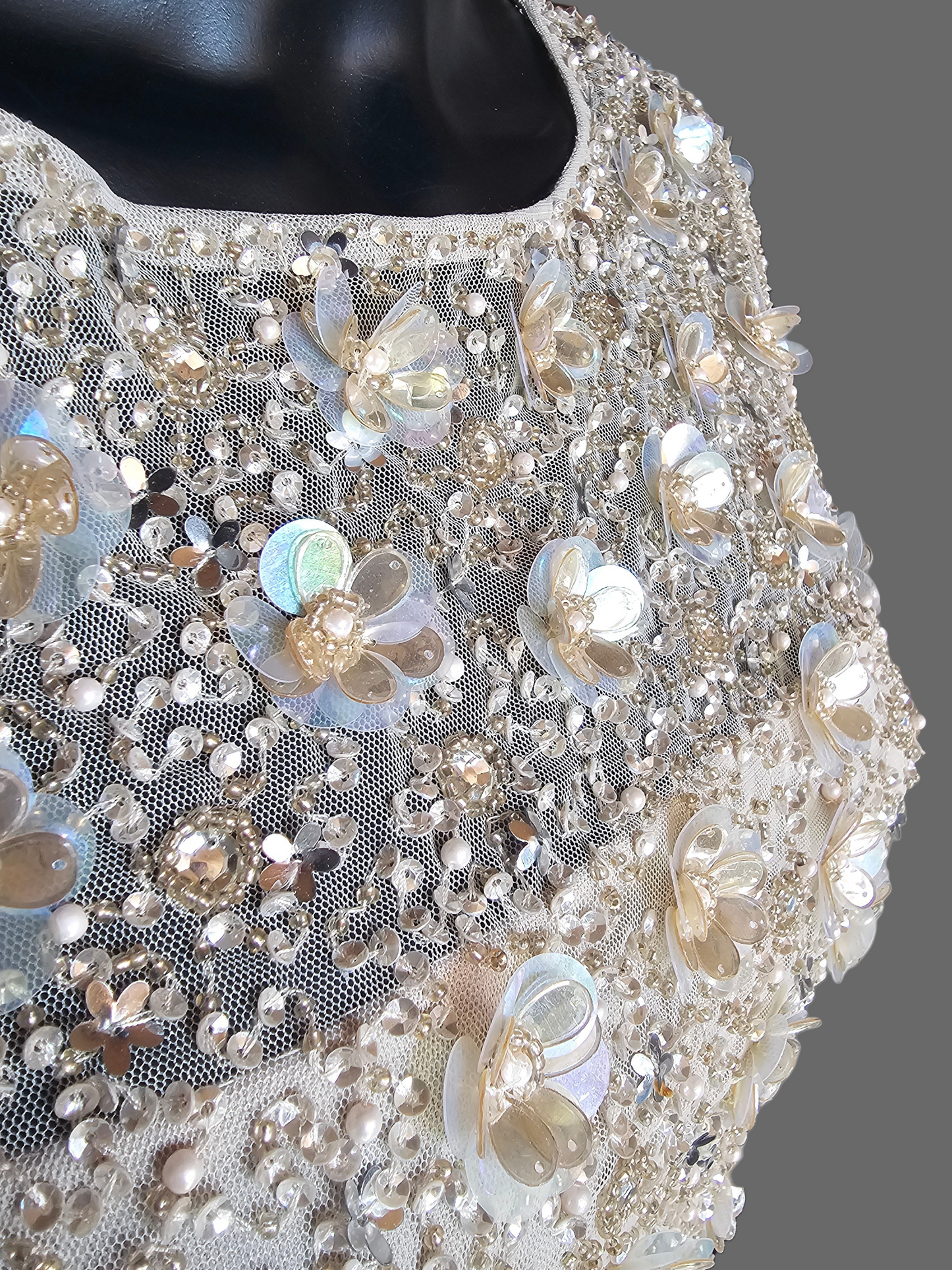 Nude Short Cap Sleeve Floral Beaded Cocktail Dress - Adrianna Papell