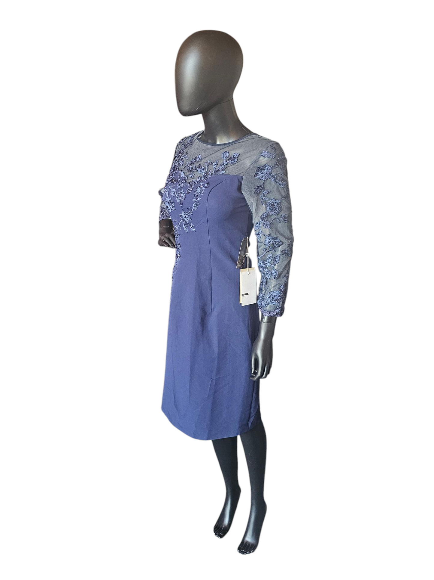 Navy Illusion Sleeve Fitted Formal Dress - NWT