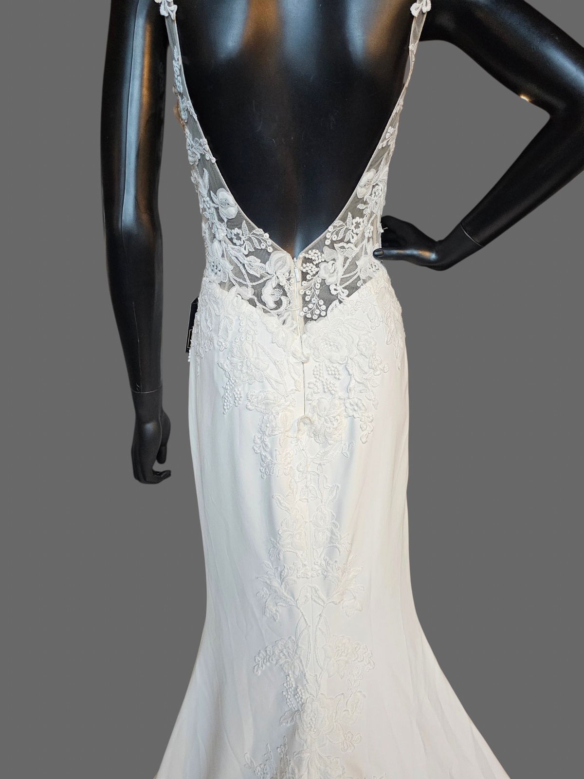 White Lace Fit/Flare Slit V-Plunge Wedding Gown - Beloved