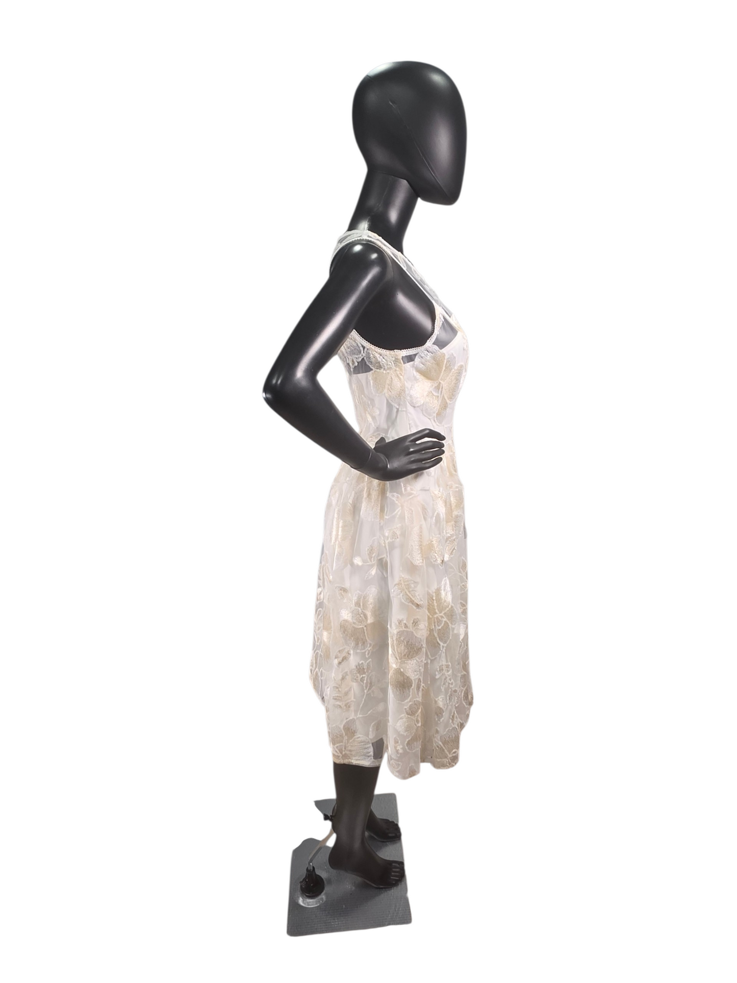 Ivory/Blush Floral Embroidered A-Line Knee Length Illusion Back & Top - Adrianna Papell