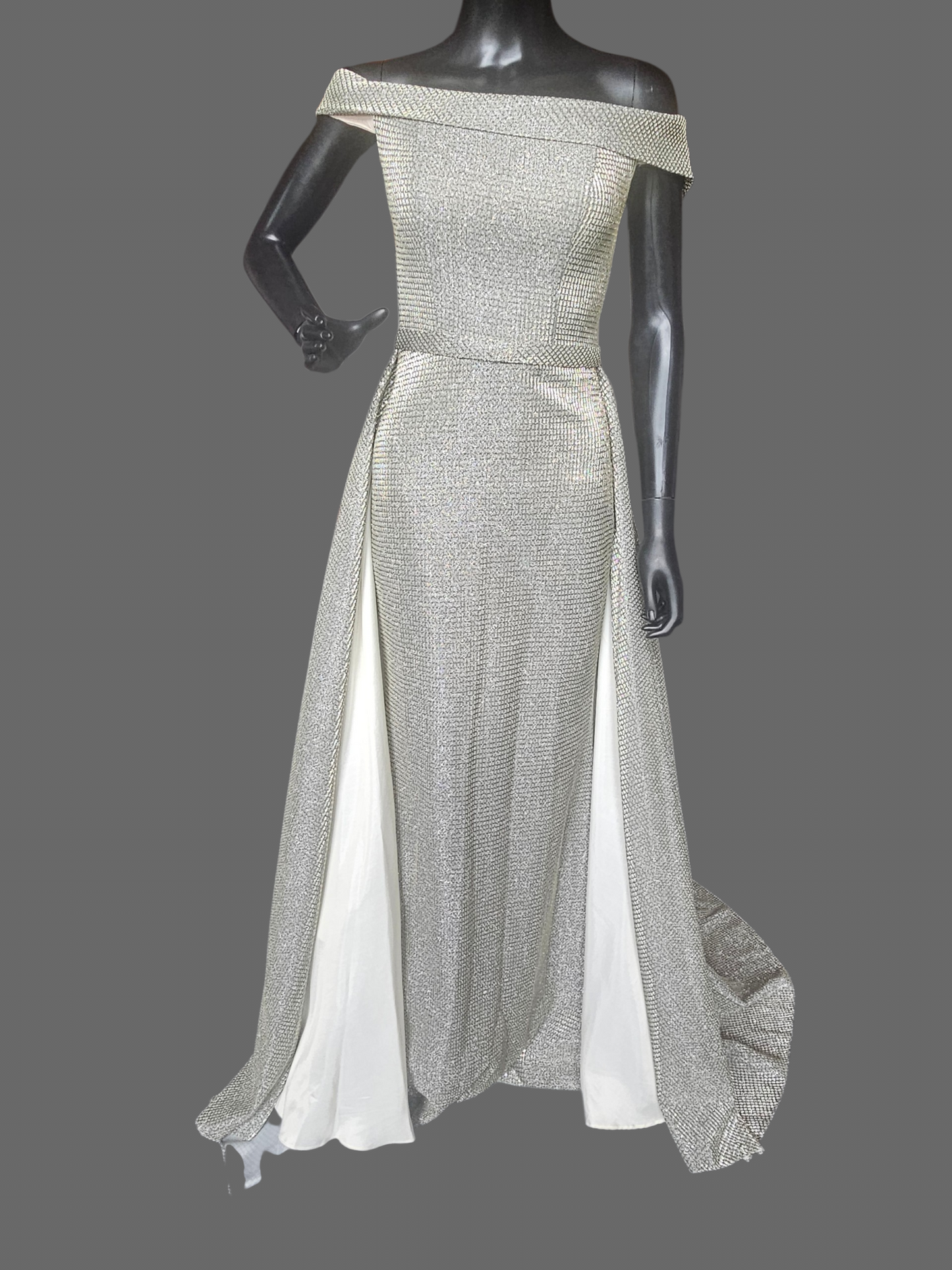 Gold Metallic Off Shoulder A-Line Overskirt Formal Dress NWT - Jovani