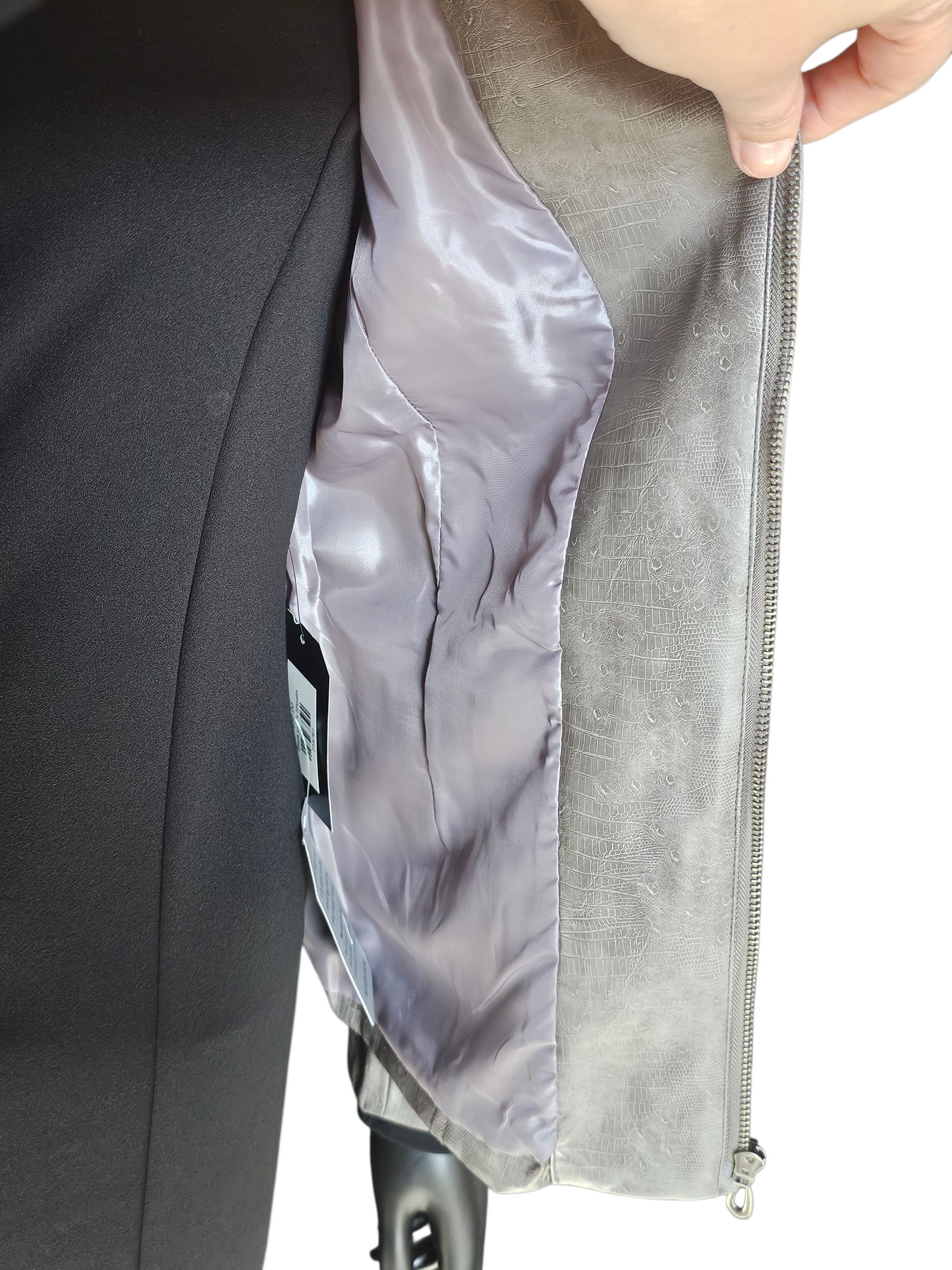 Grey Pleather High Collar Alligator Print Jacket NWT - Erin London