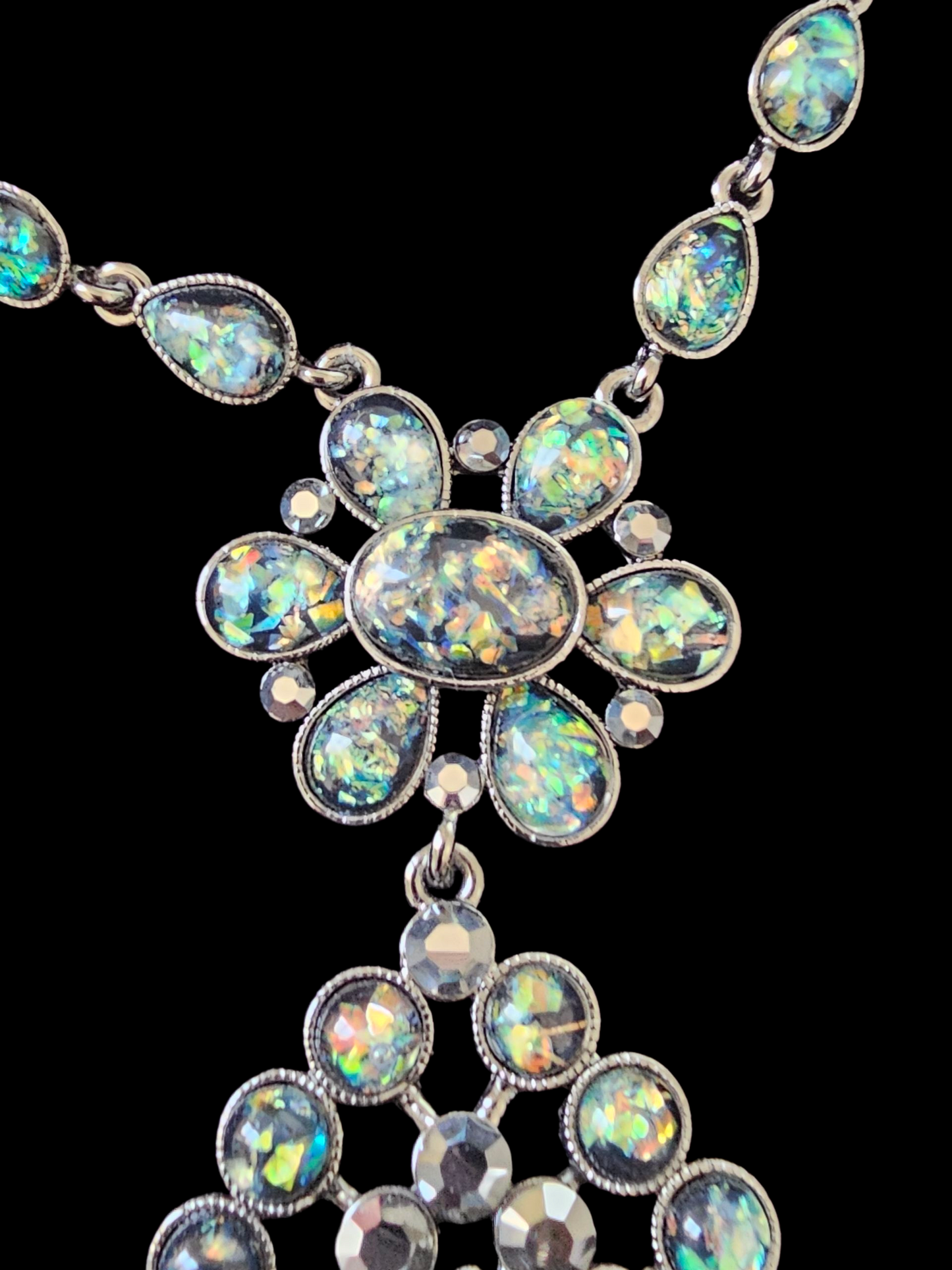 Burnished Silver Blue/Green Resin Necklace/Earring Set