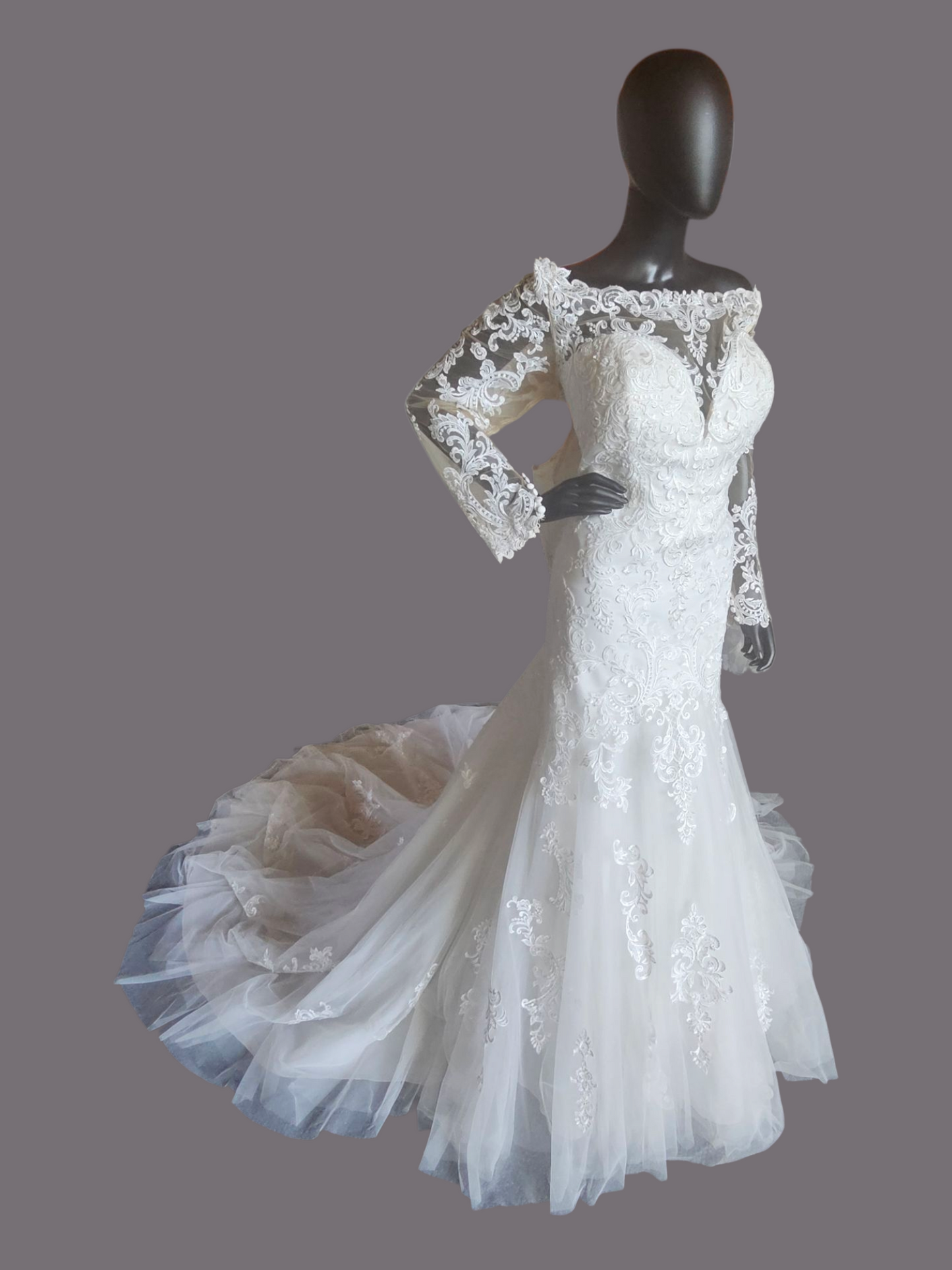 Ivory Lace Overlay Long Sleeve Wedding Gown - Morilee Madeline Gardner