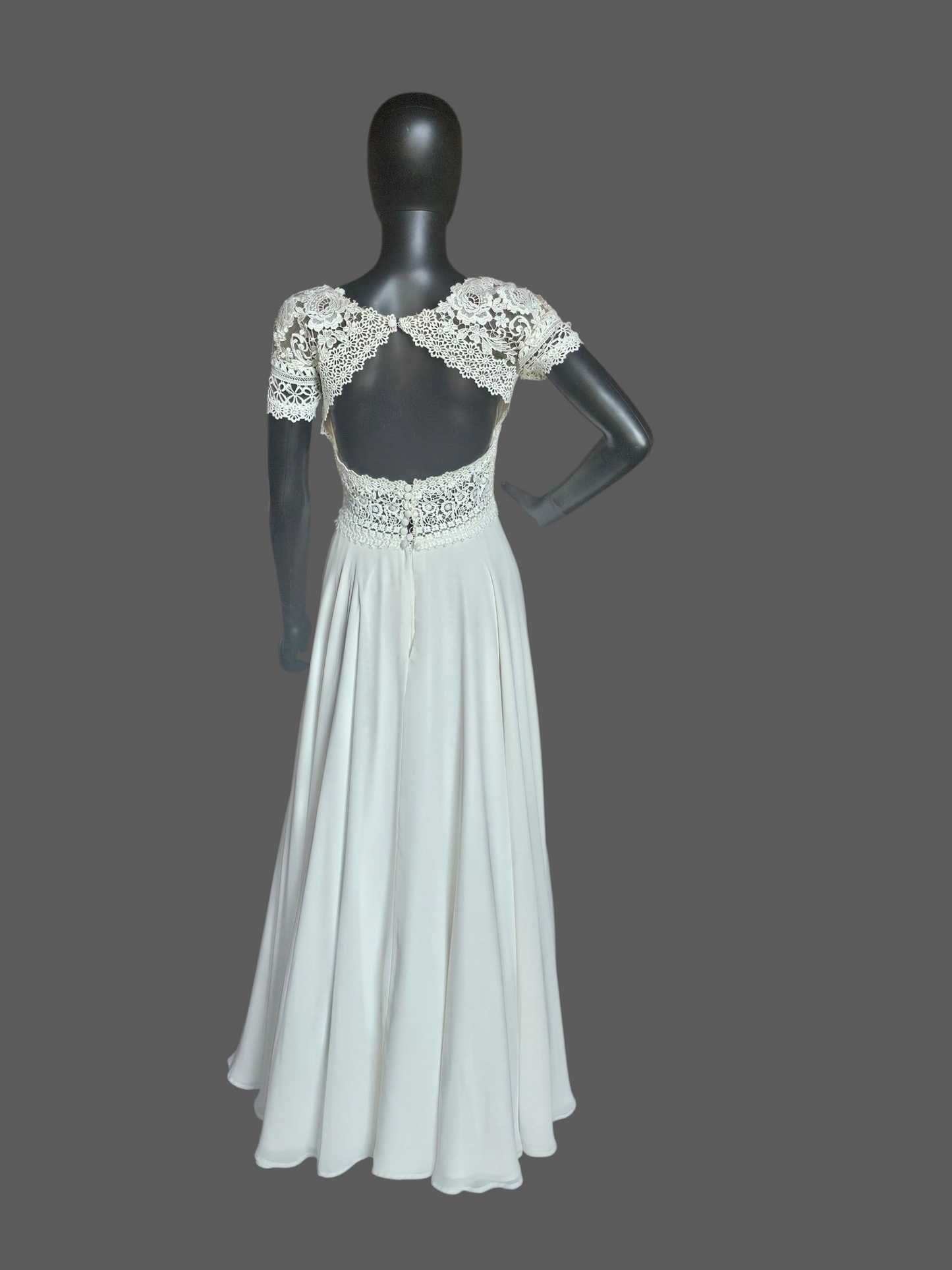 Ivory Cap Sleeve Illusion Bodice Wedding Dress - Lillan West