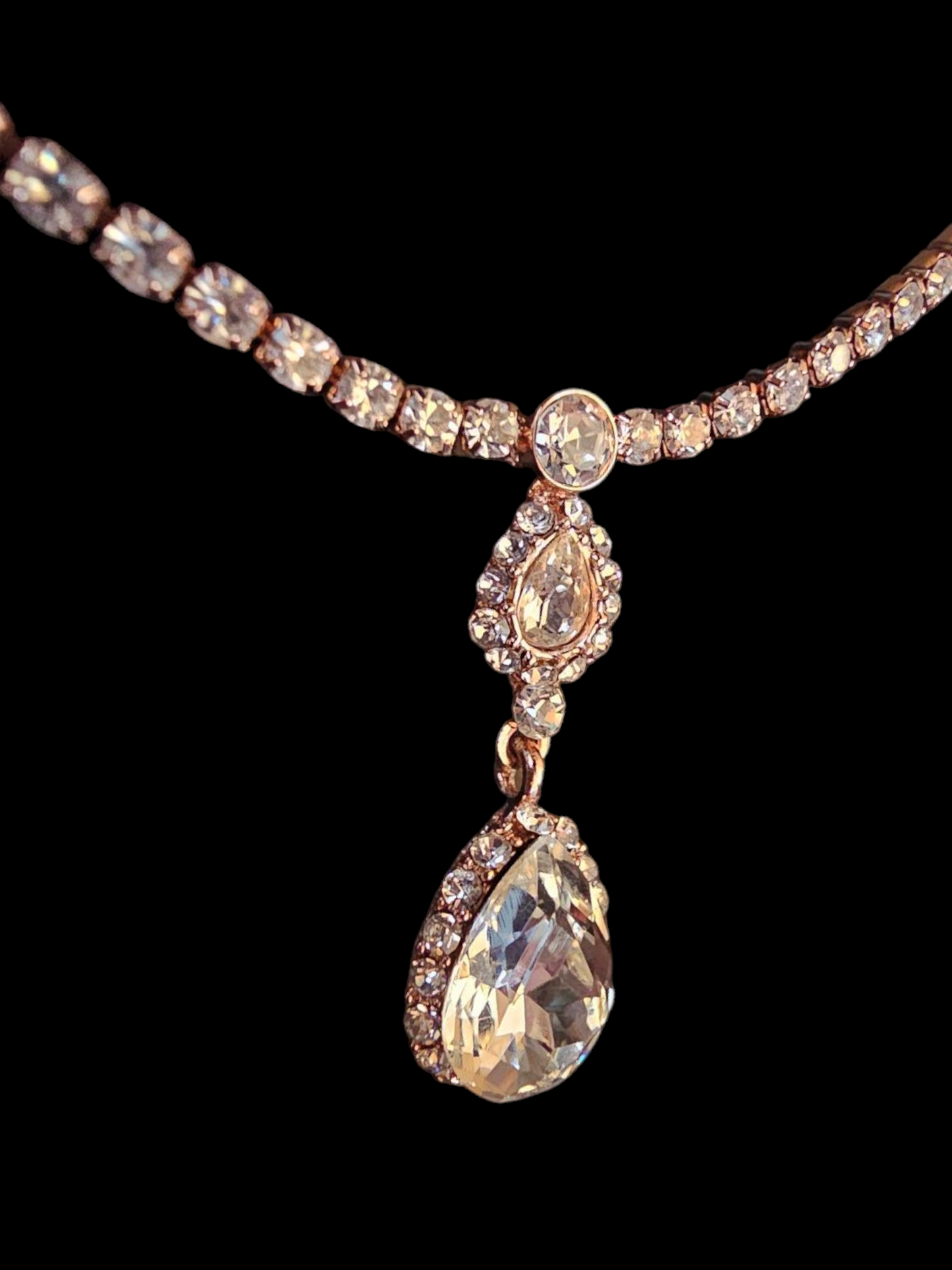 Rose Gold Rhinestone Teardrop Necklace
