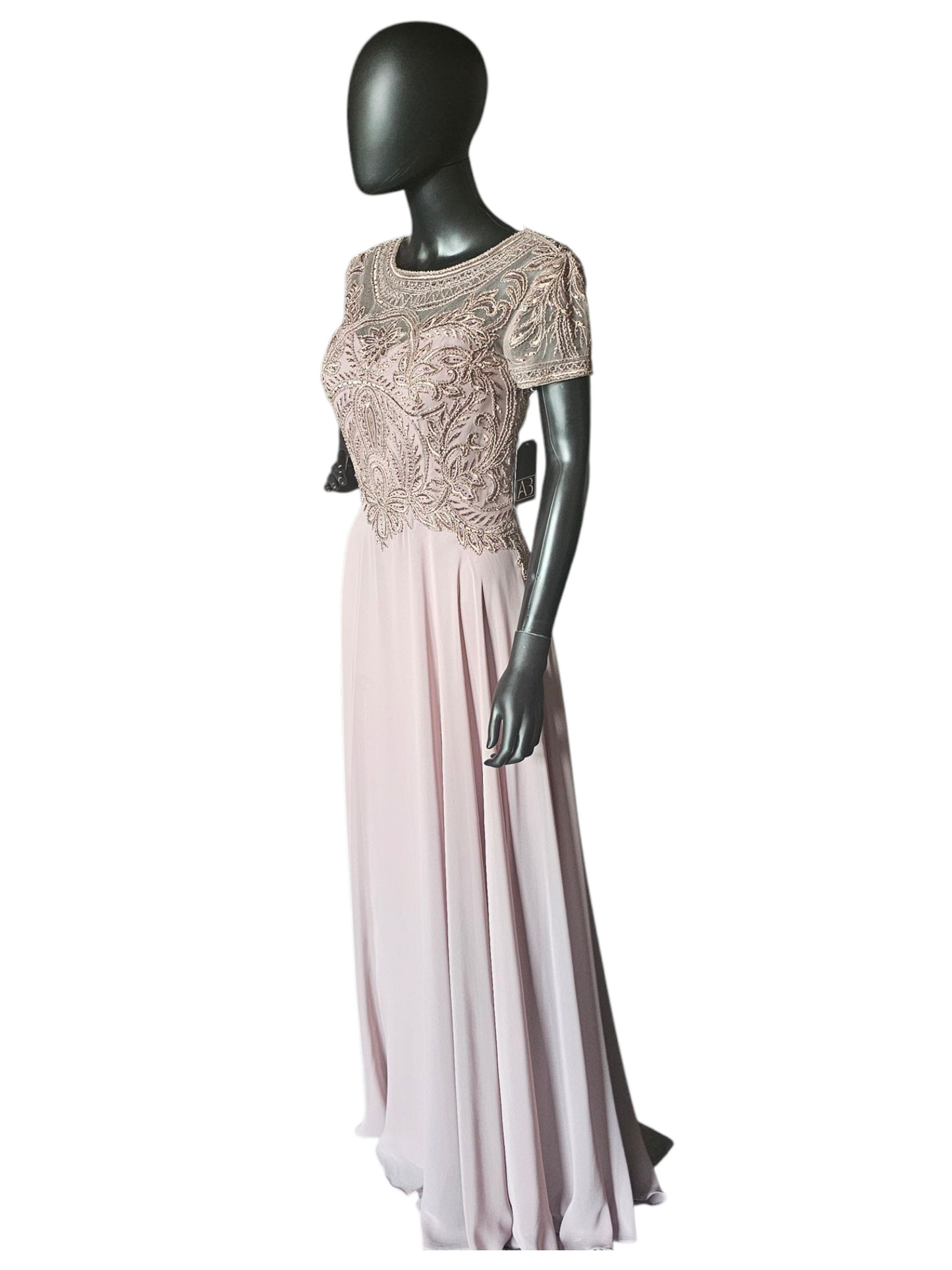 Lilac Chiffon Cap Sleeve Embroidered Formal Gown - MGNY