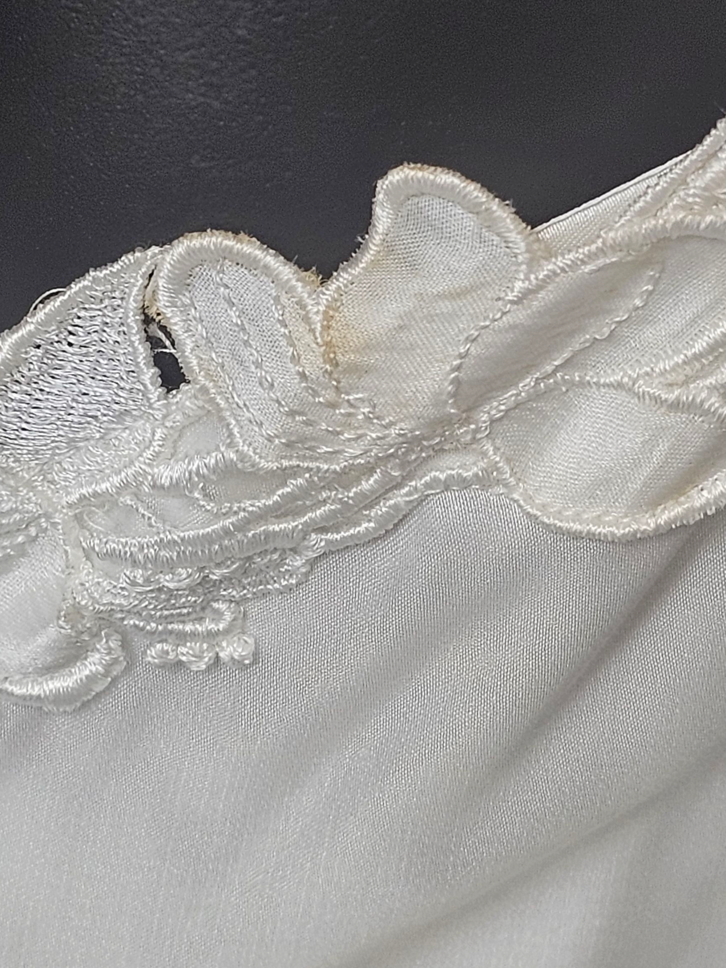 Vintage White Charmeuse Off Shoulder Wedding Gown