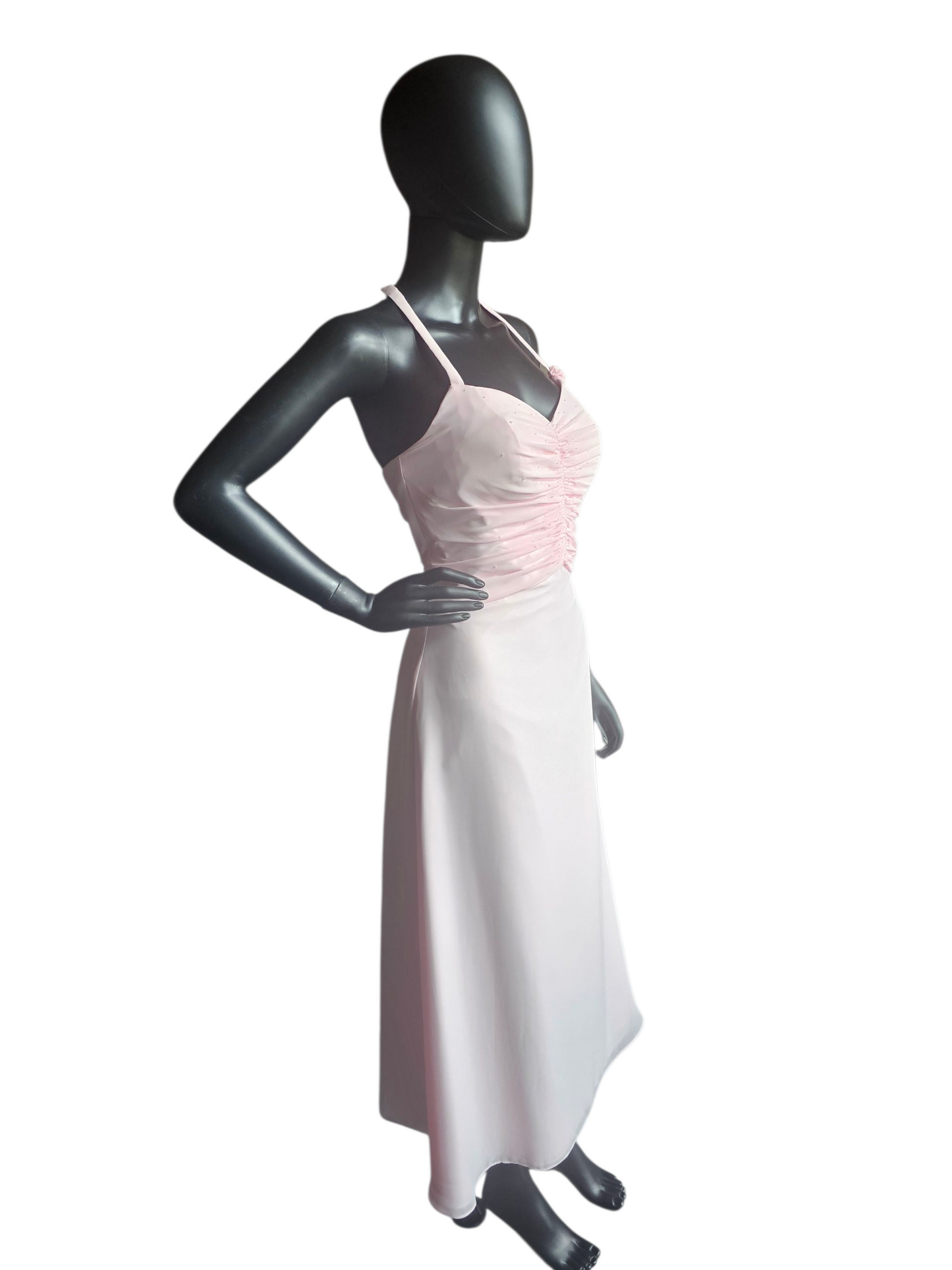 Petal Pink Chiffon Shirred Halter Party/Cocktail Midi Dress NWOT- Mori Lee