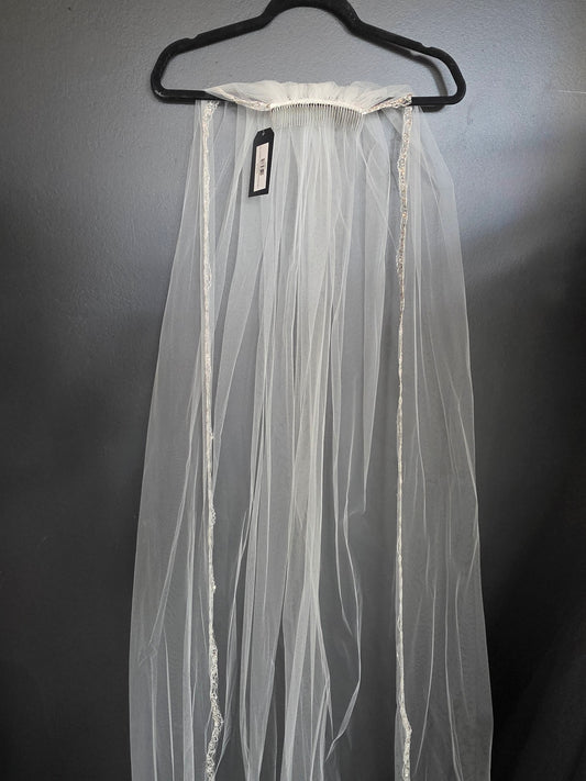 Cathedral Single Layer Medium Width Silver Embroidered Edge Veil
