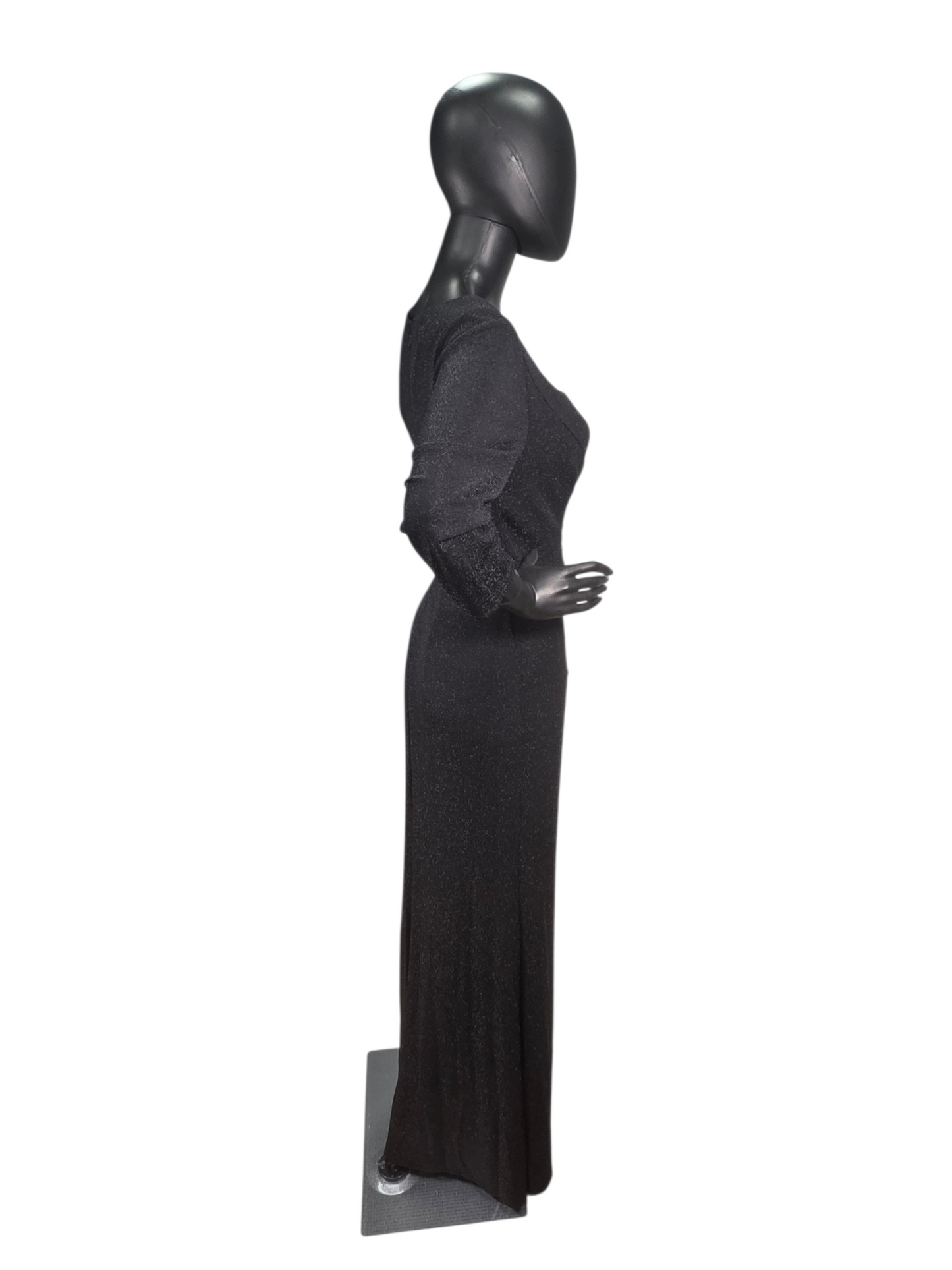 Black Shimmer Taffeta Side Ruched With Gold Accented Applica Boat Neck Formal/Moms Dress - Alex Evenings