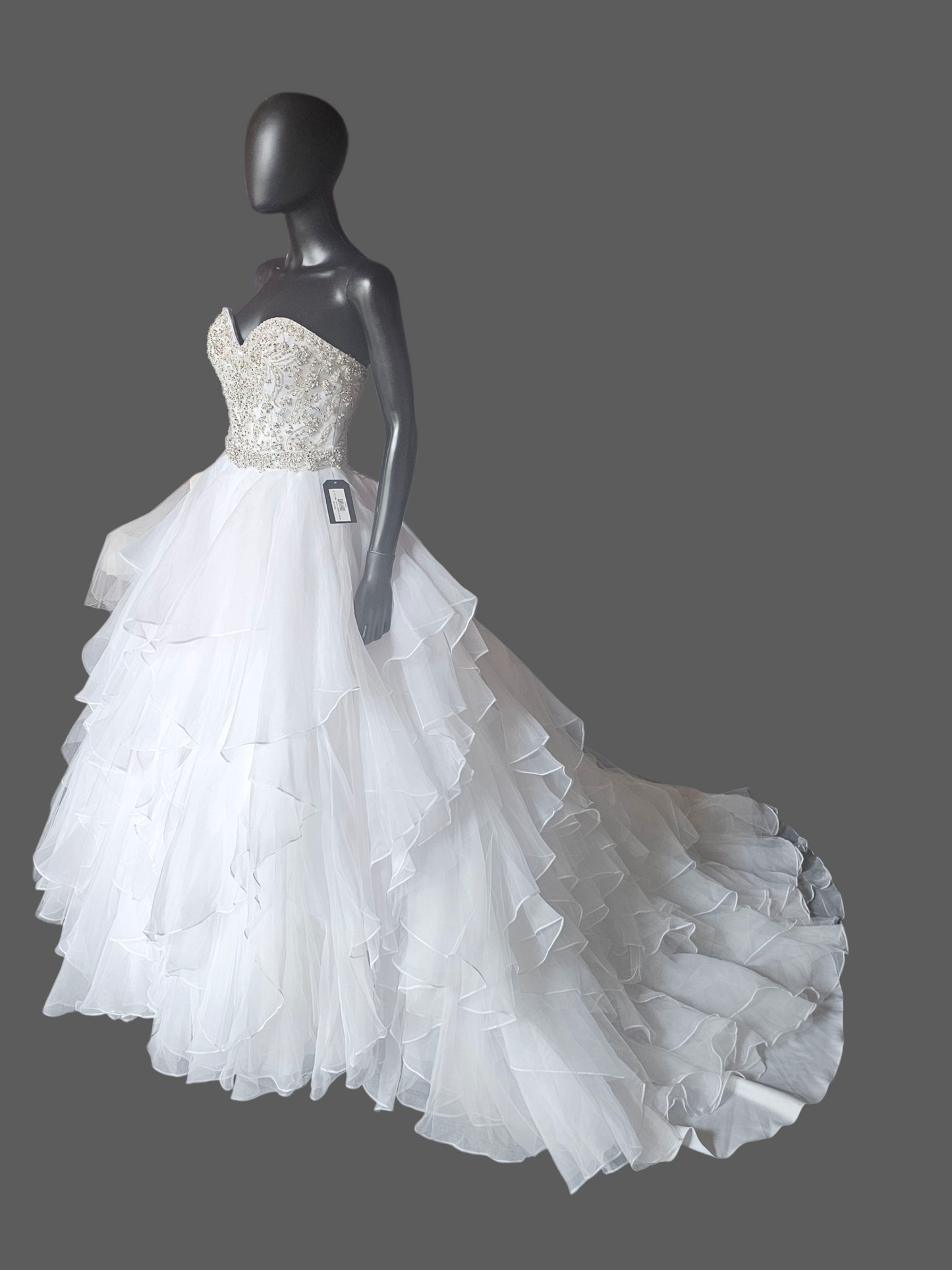 White Strapless Tiered Organza Ballgown Wedding Dress NWOT - Mori Lee