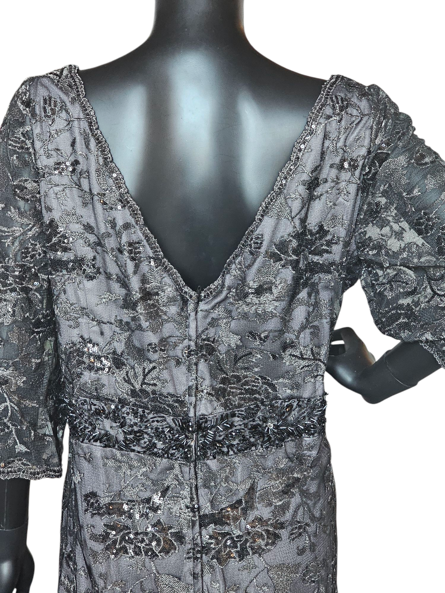 Black Floral Overlay Wide Sleeve Formal Dress - Montage