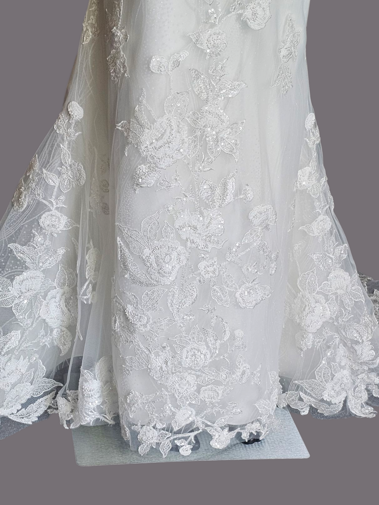 Layered Sequin Spaghetti Strap Fit and Flare Wedding Gown - Da Vinci