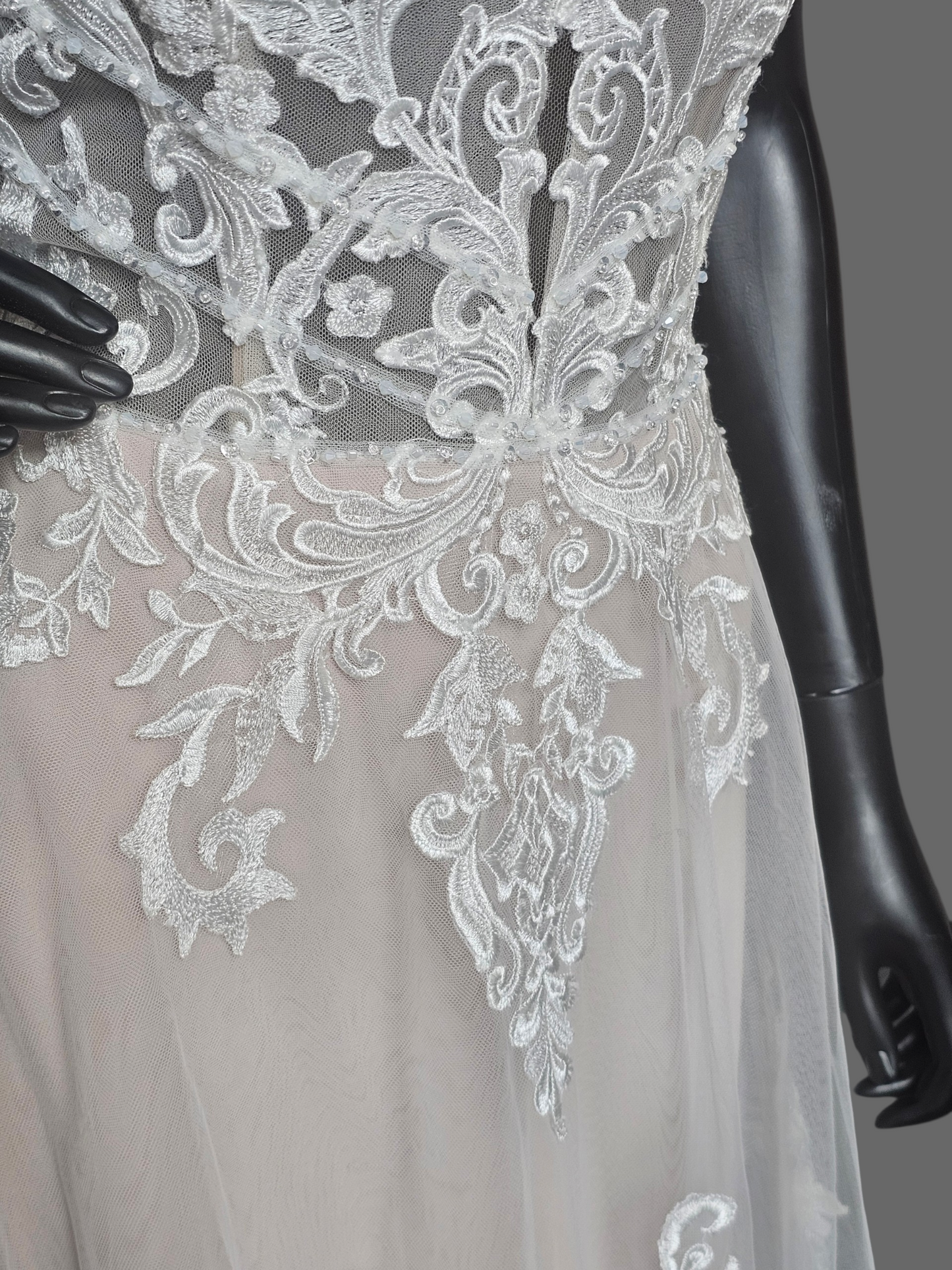 Lace Halter A-Line Open Back Wedding Gown - Mori Lee