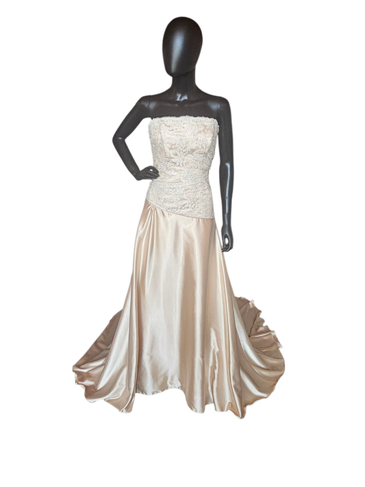 Gold Charmeuse Asymmetrical Wedding Gown - Maggie Sottero