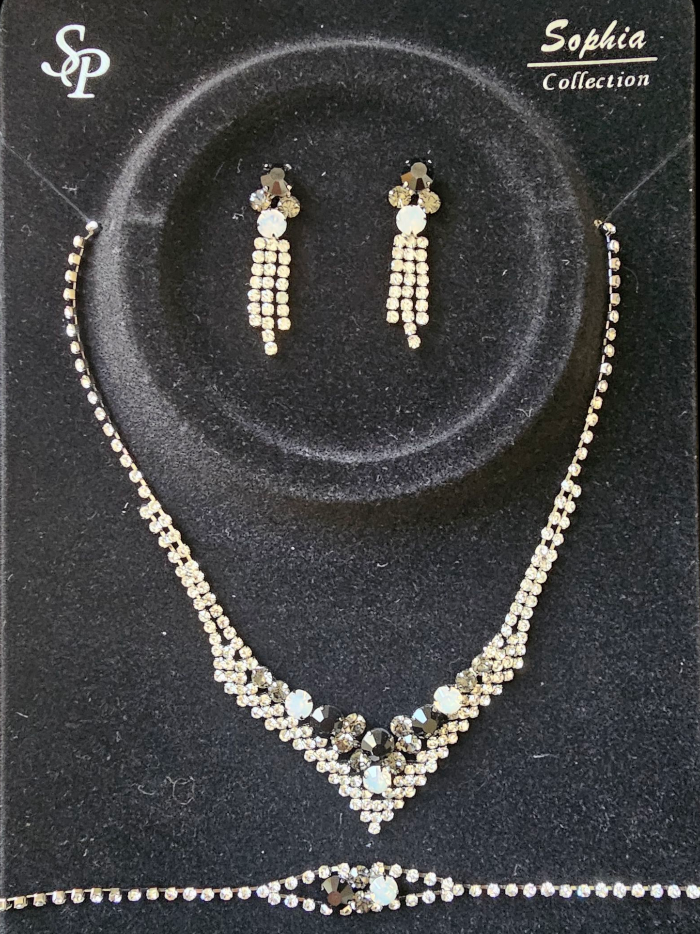 Jet/Crystal Necklace, Earring, Bracelet Set