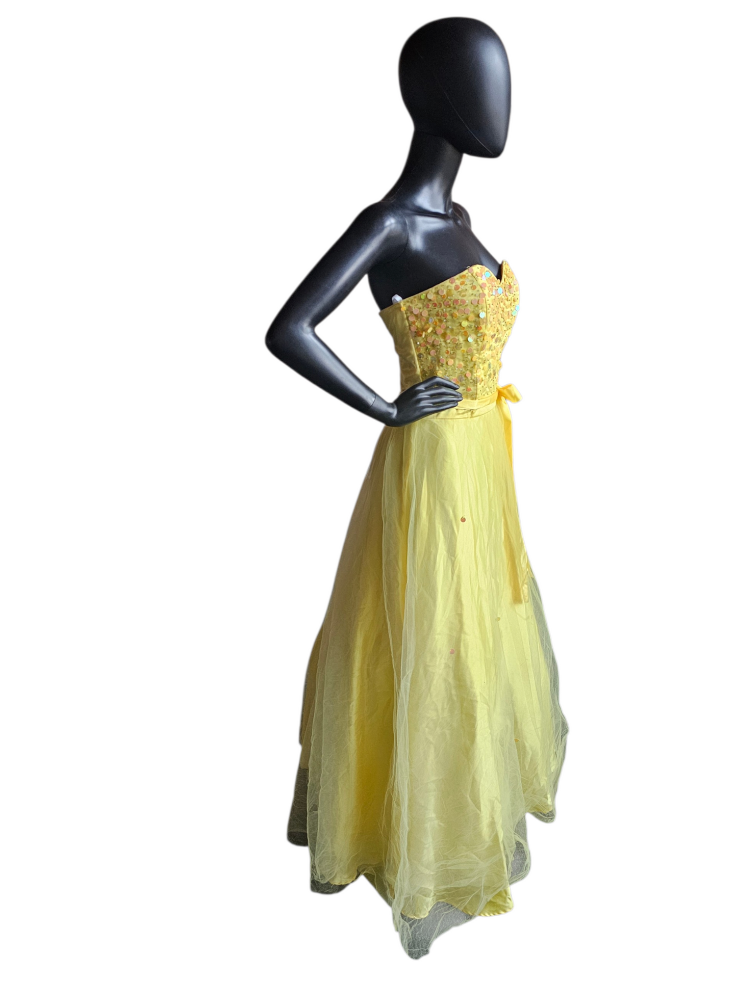 Neon Yellow/Peach Sequin Prom Dress - Masquerade
