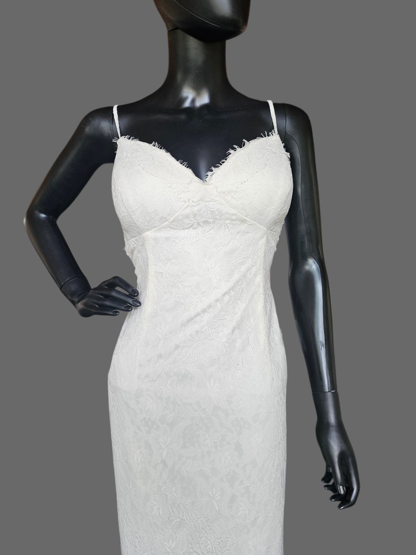 Floral Lace Fit/Flare Open Back Spaghetti Strap Fitted Wedding Gown - Galina