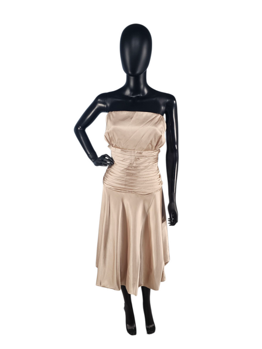 Champagne Satin Bubble Skirt Cocktail Dress - Dessy Collection