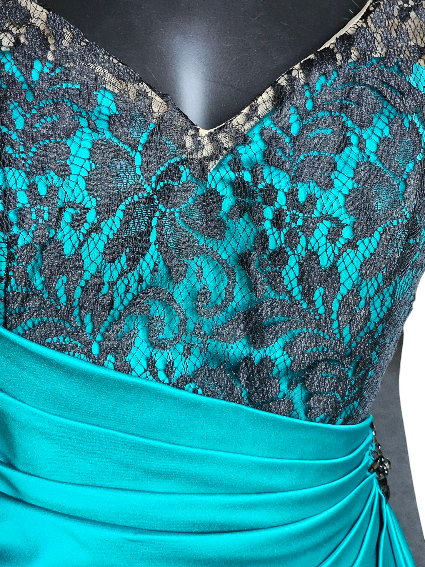 Teal Satin/Black Lace Cocktail/Party Dress - Da Vinci