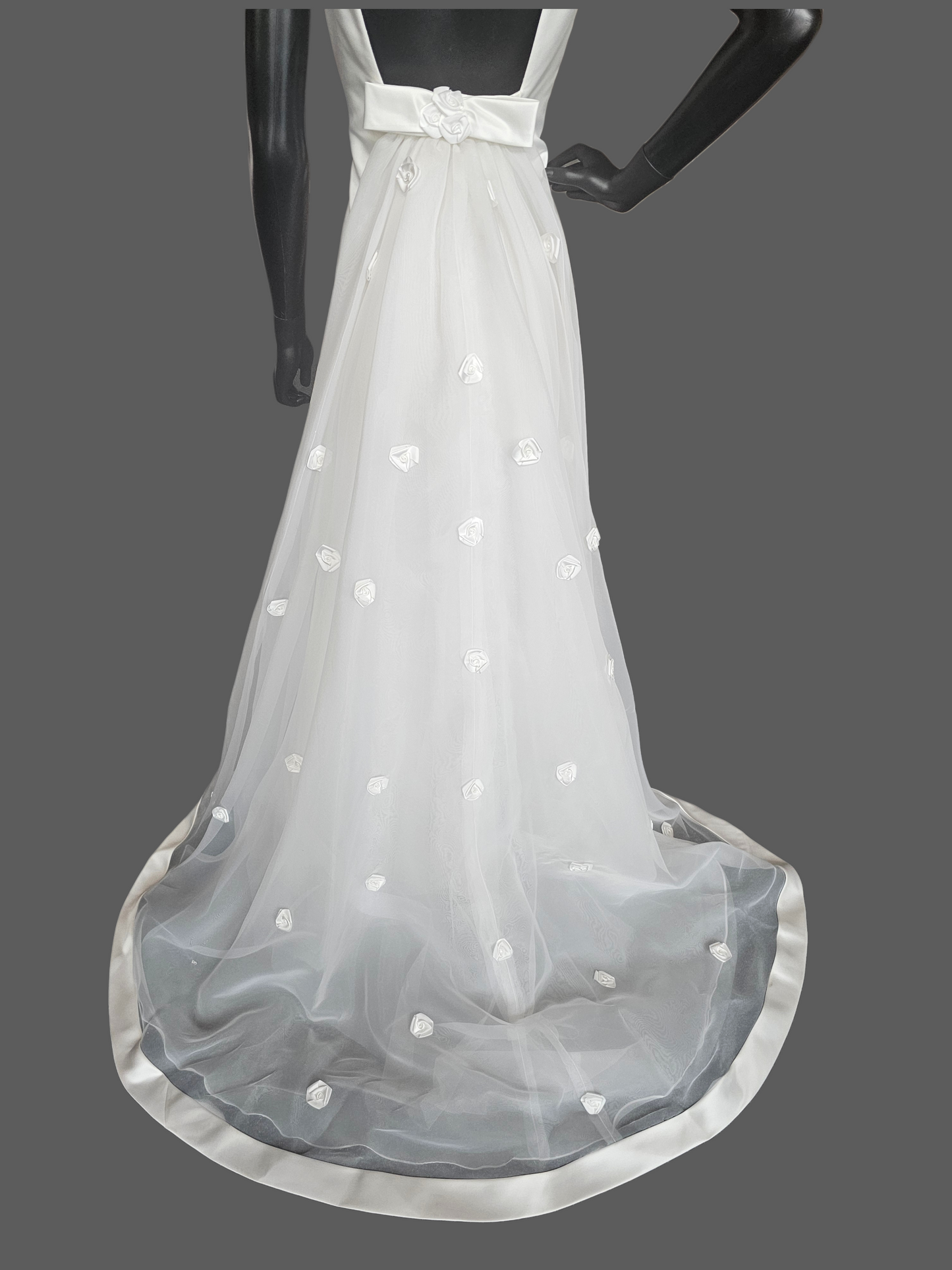 Vintage White Square Neck Detached Rose Train Wedding Gown - Galina