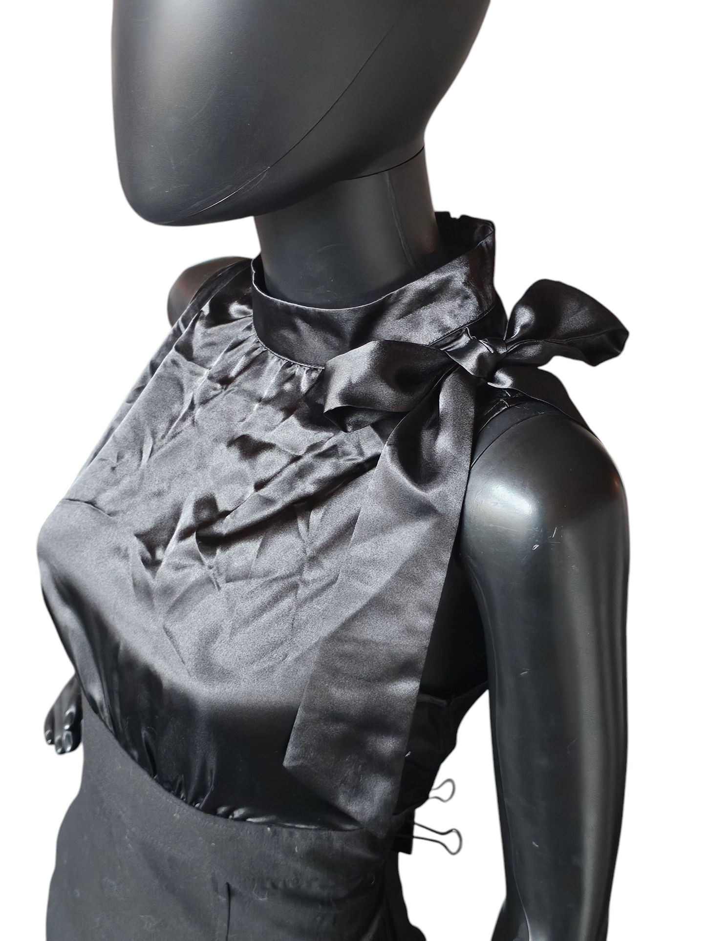 Black Pencil Skirt Satin Halter