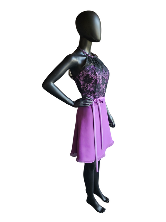 Purple/Black Lace Halter Party/Cocktail Dress - Da Vinci
