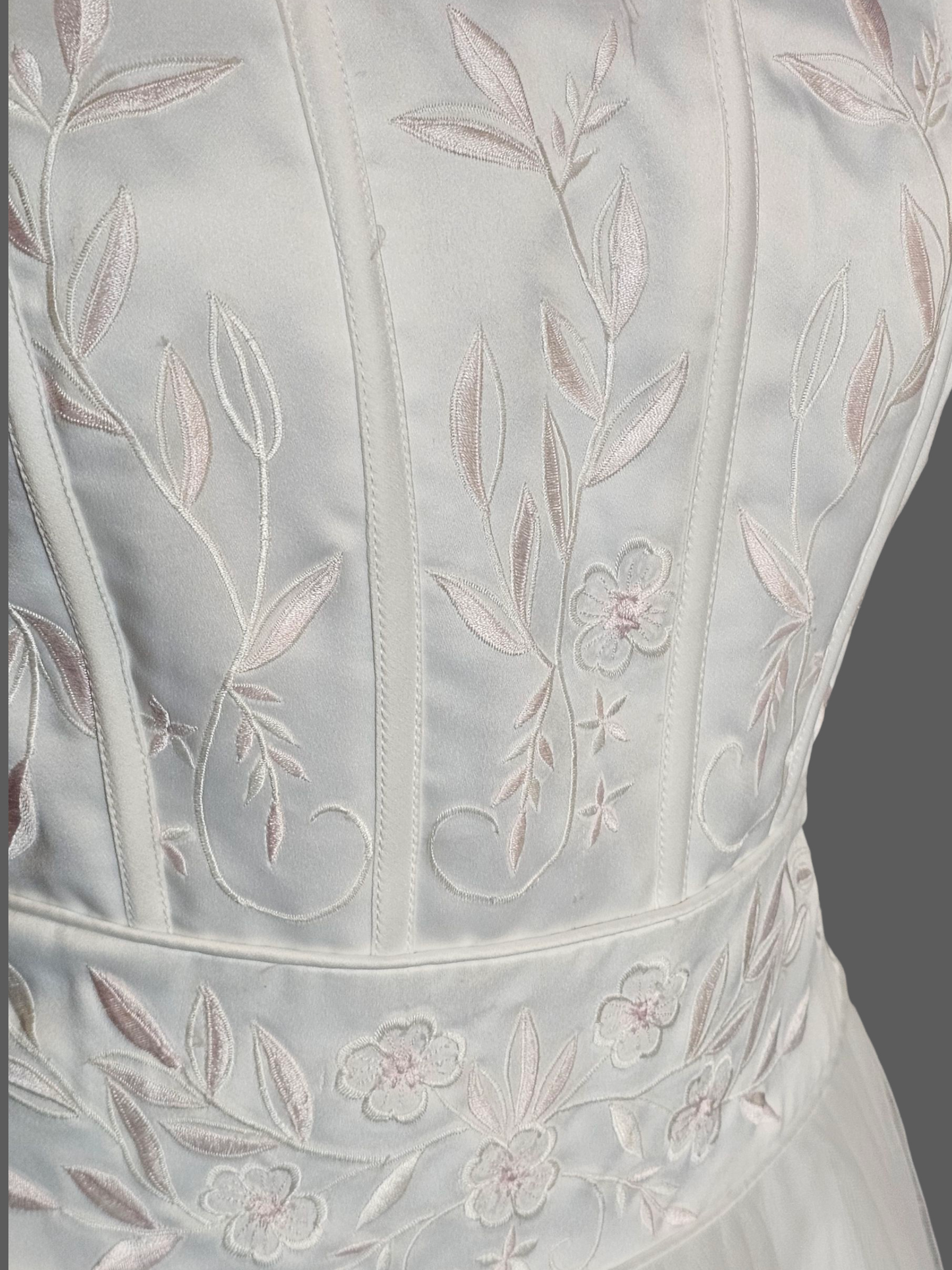 Vintage Ivory/Pink Embroidered Cap Sleeve A-Line Wedding Gown