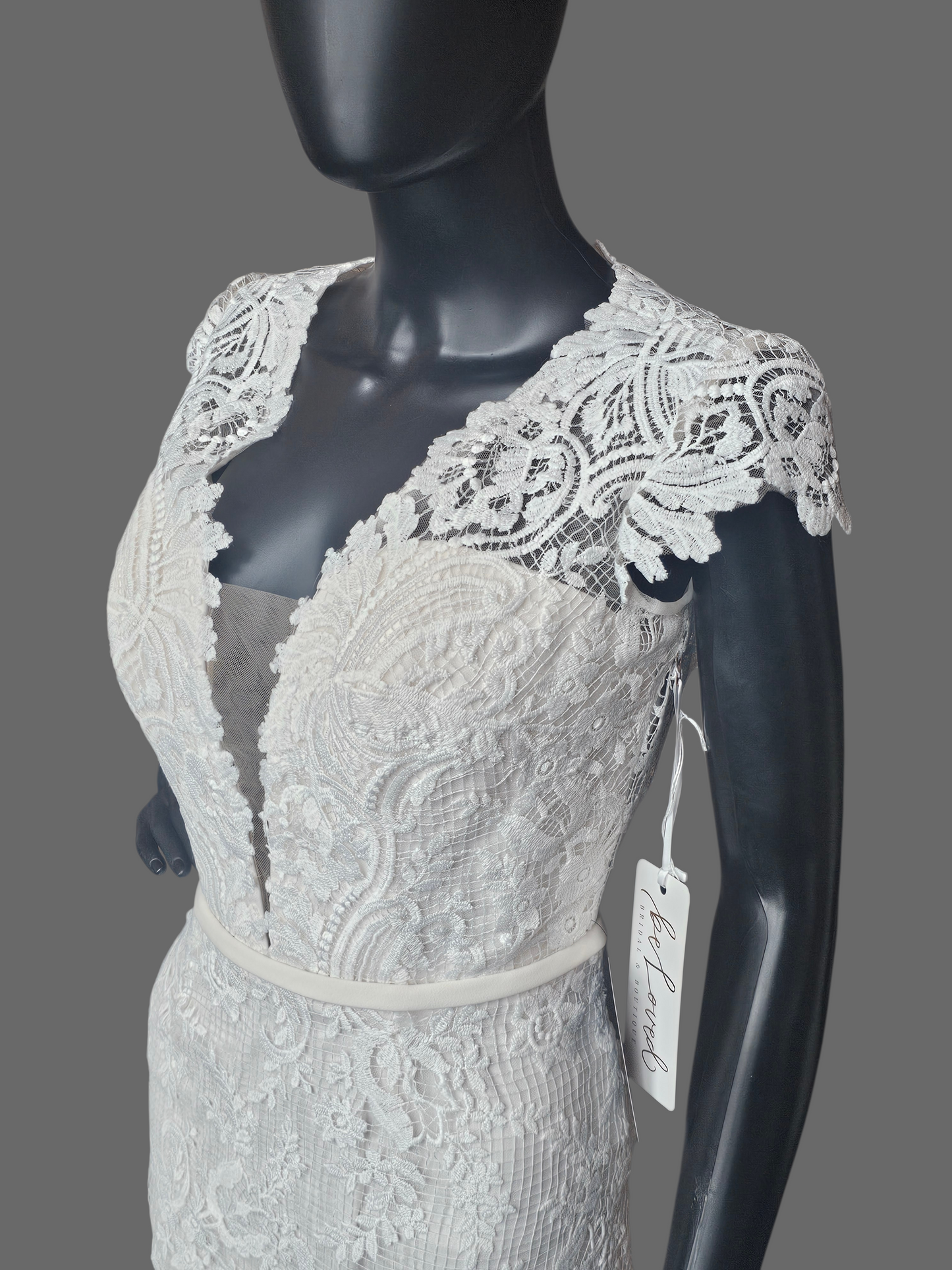 Ivory Open Weave Lace Cap Sleeve Open Open Back Wedding Gown - Beloved