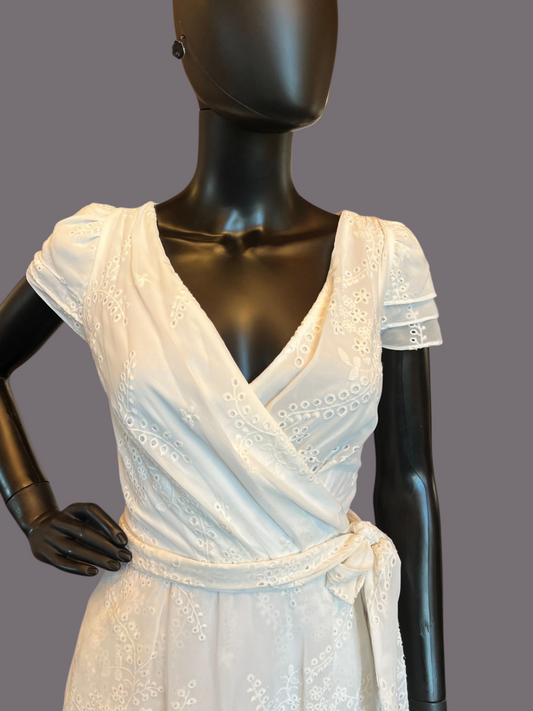 White Chiffon Eyelet Cocktail Dress - DKNY - NWT