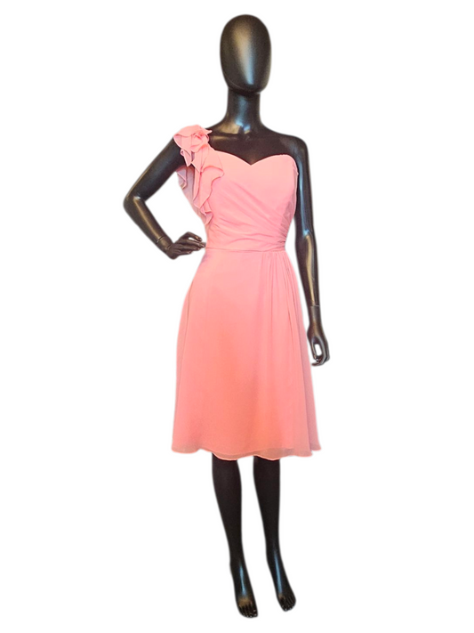 Coral Chiffon One Shoulder Party Dress - B2