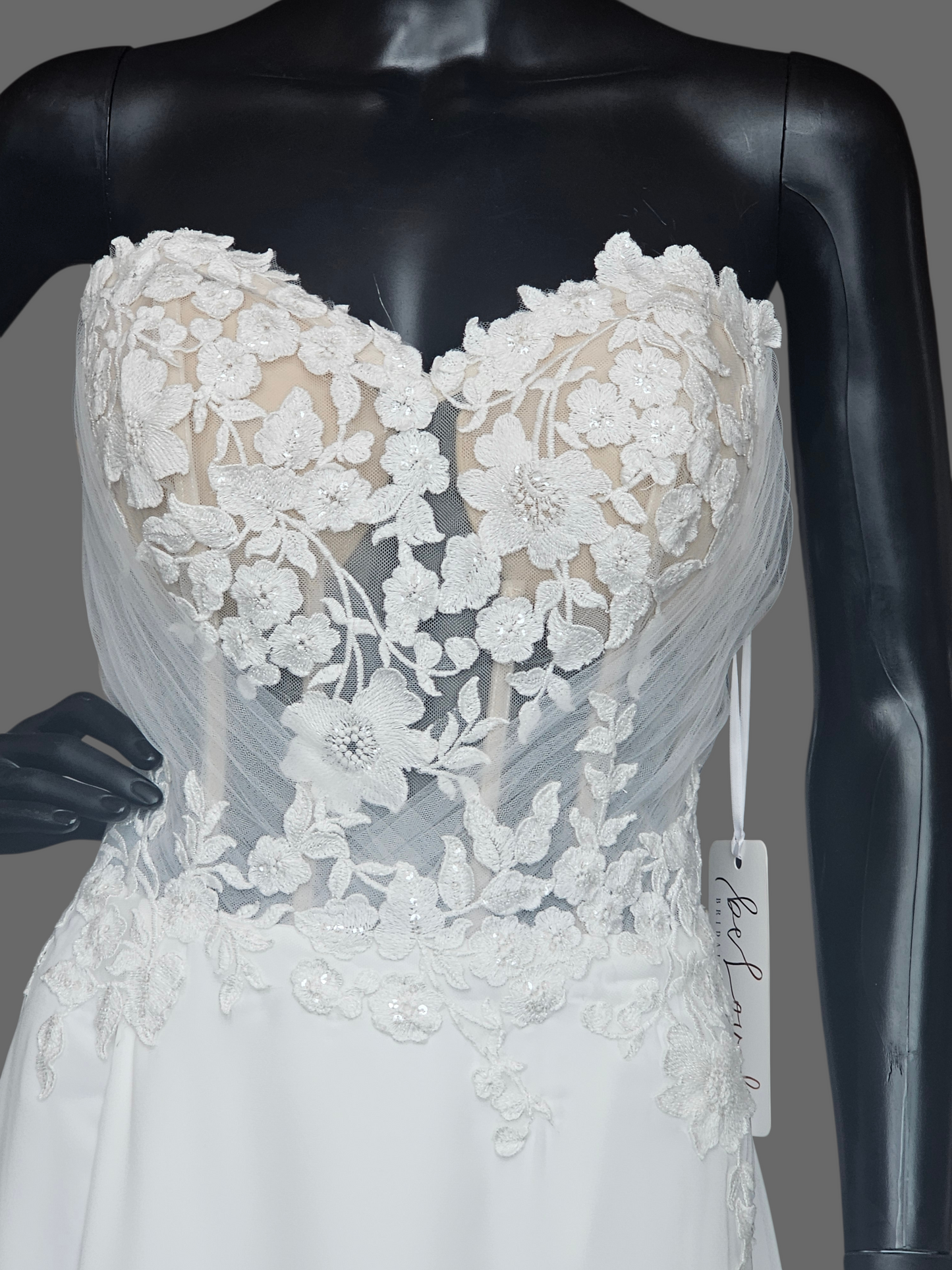 Ivory Silky Chiffon/Stretch Crepe Sweetheart Illusion Wedding Gown - Beloved