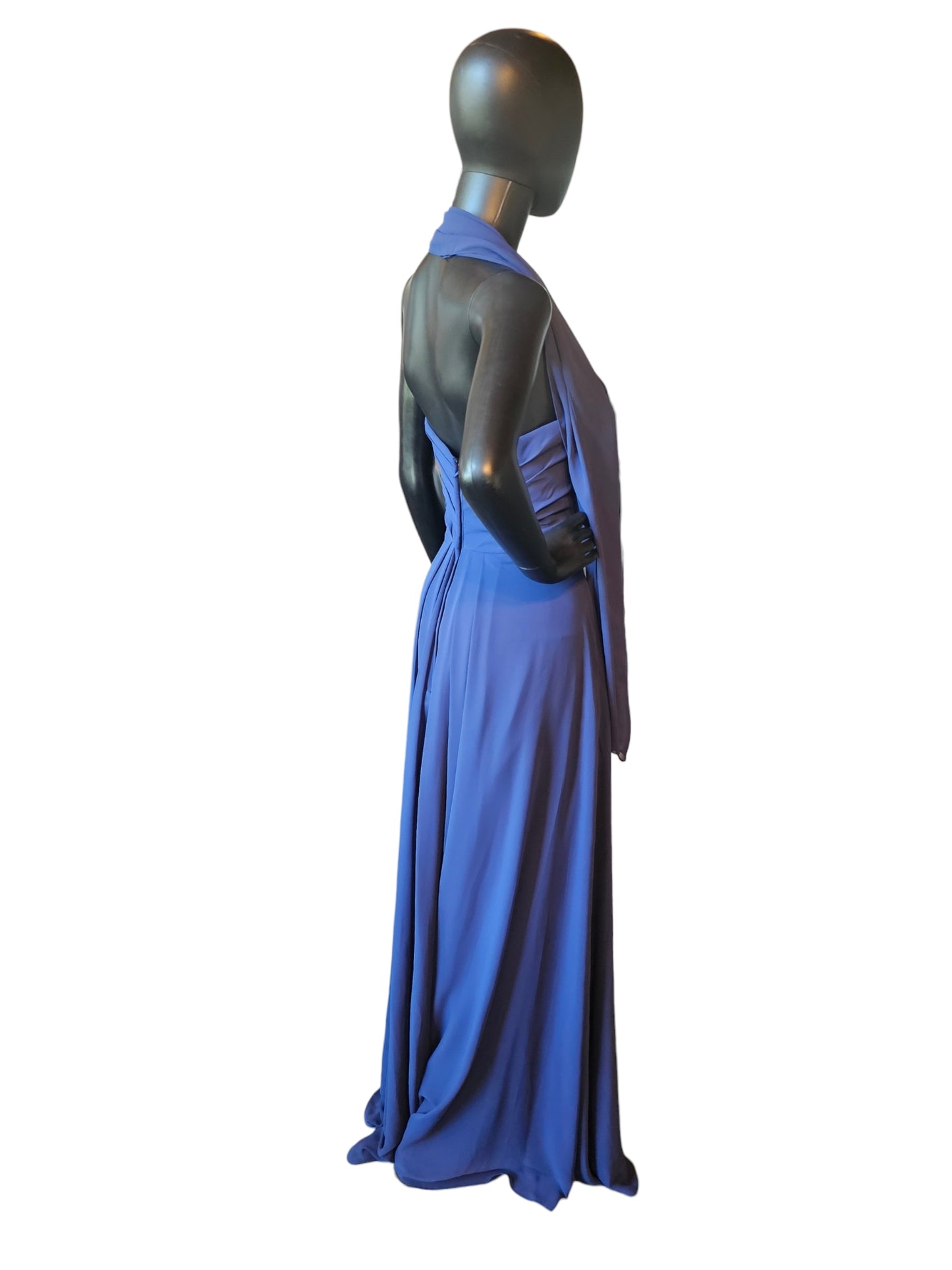 Sapphire Chiffon Sweetheart Side Ruched A-Line W/Shawl Maxi Formal Dress - Mori Lee