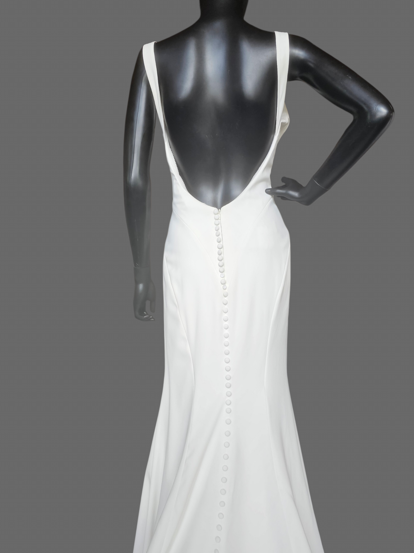 Ivory Crepe Wide Strap Cowl Fit/Flare Minimalist Wedding Gown - Maggie Sottero