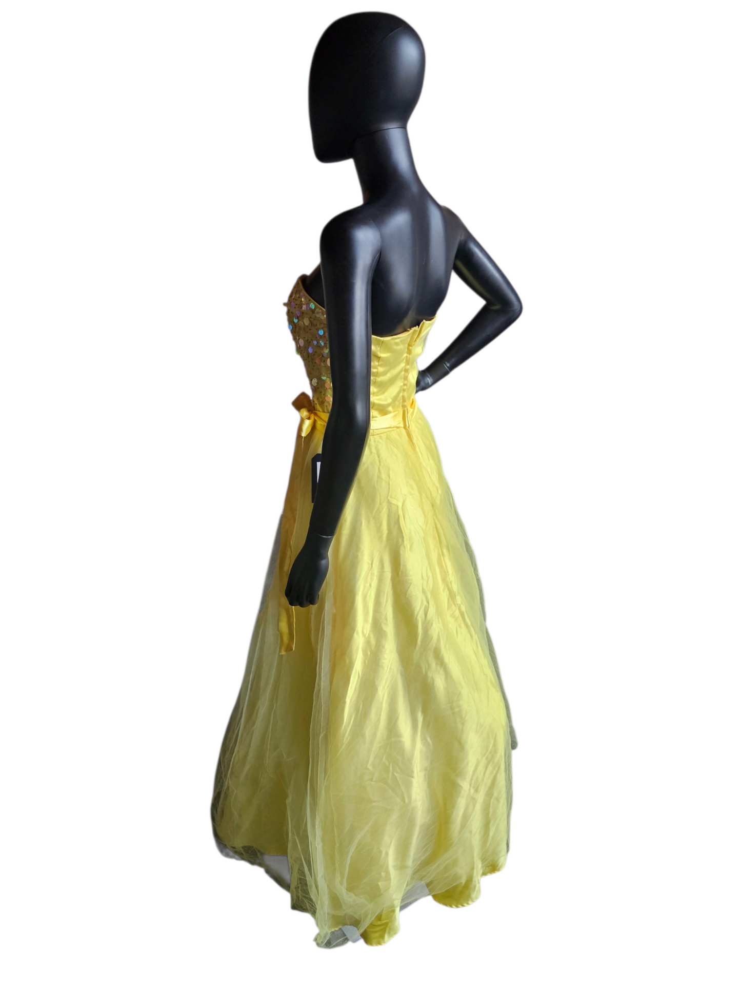Neon Yellow/Peach Sequin Prom Dress - Masquerade