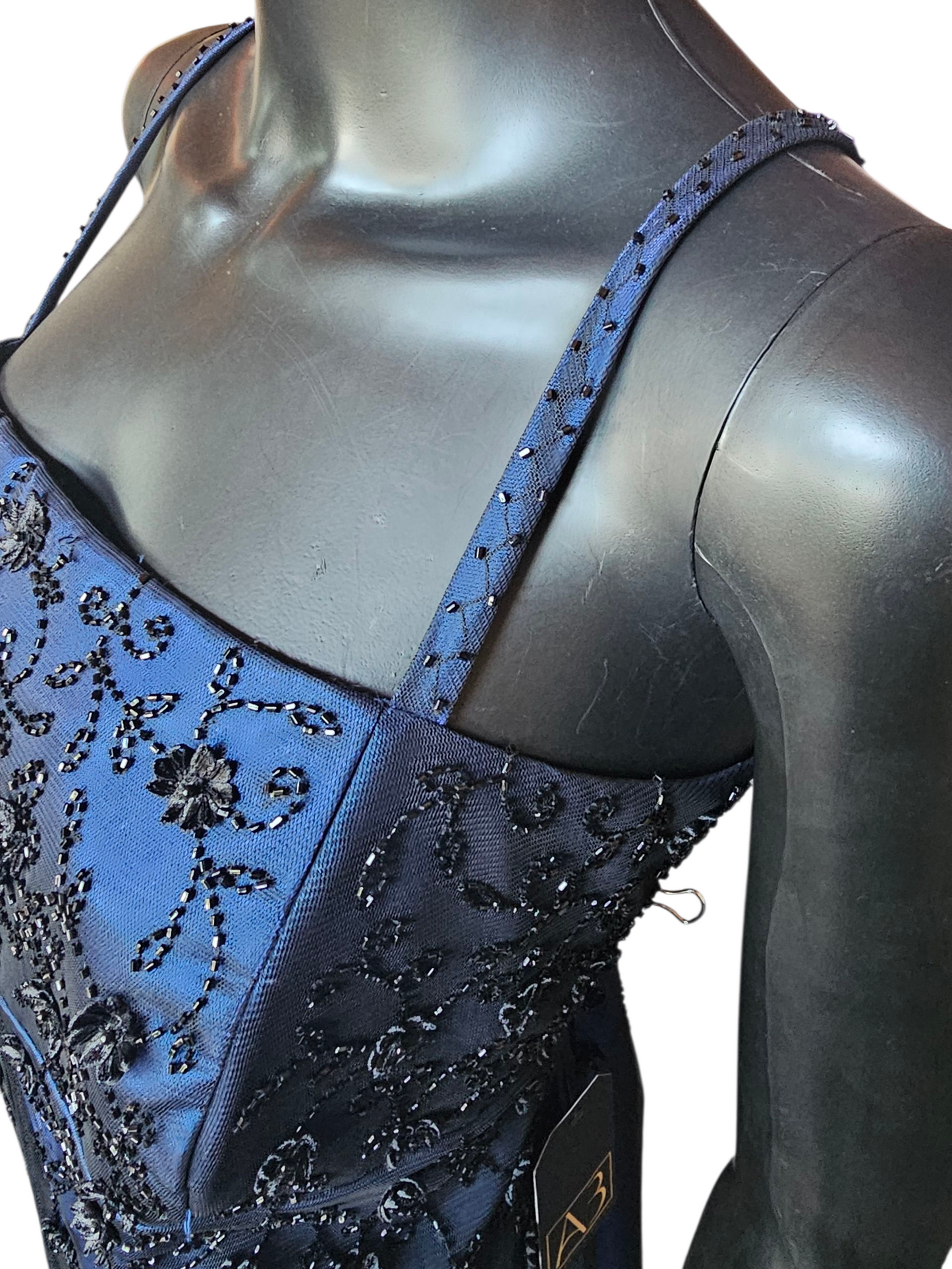 Electric Blue/Black Flower Overlay Formal Dress