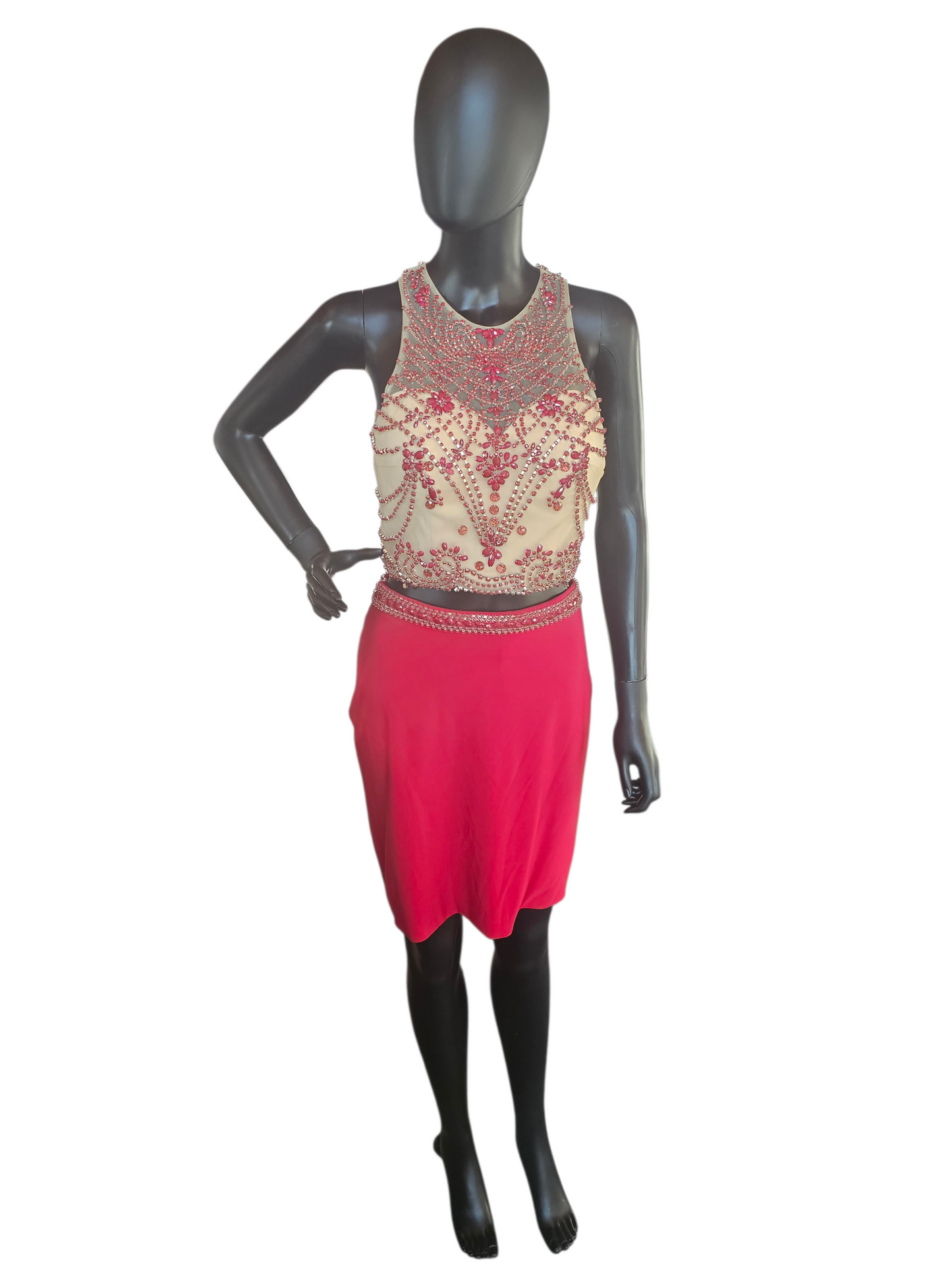 Red/Nude 2 Piece Party Dress - Juliet