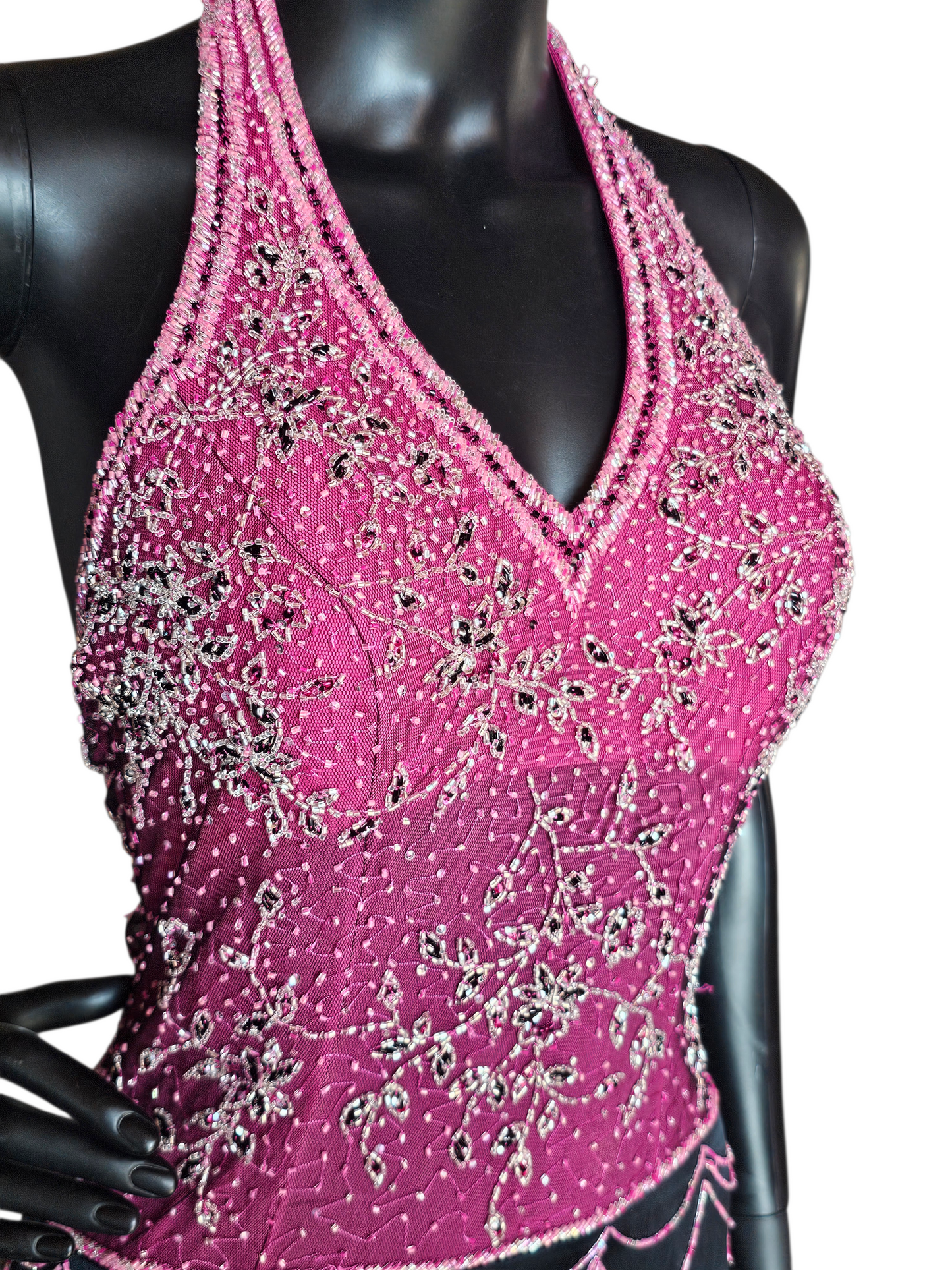 Vintage Y2K 100% Silk Pink/Black Halter High Low Hem Dress - Cassandra Stone