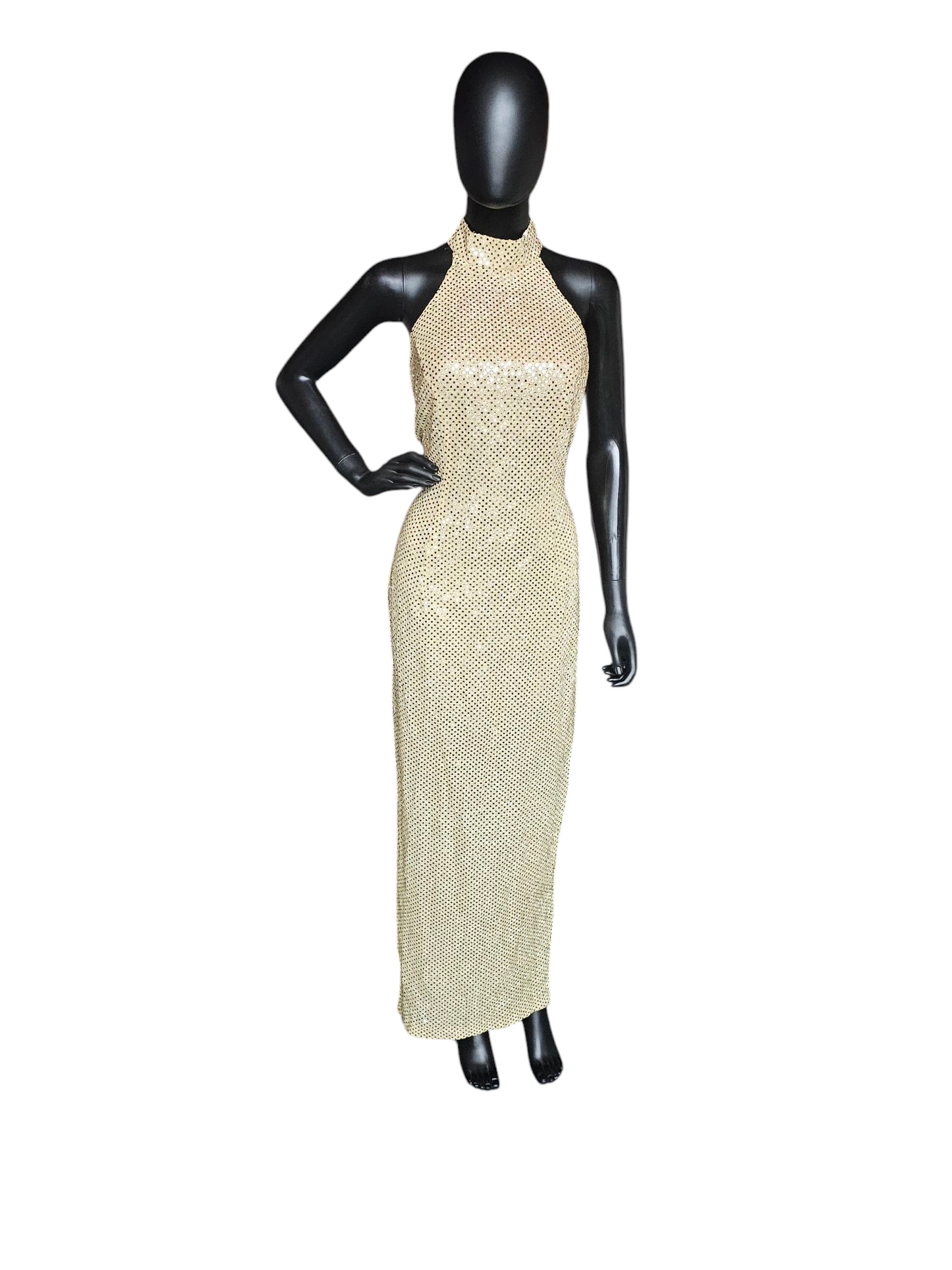 Vintage Gold Sequin Halter Sheath