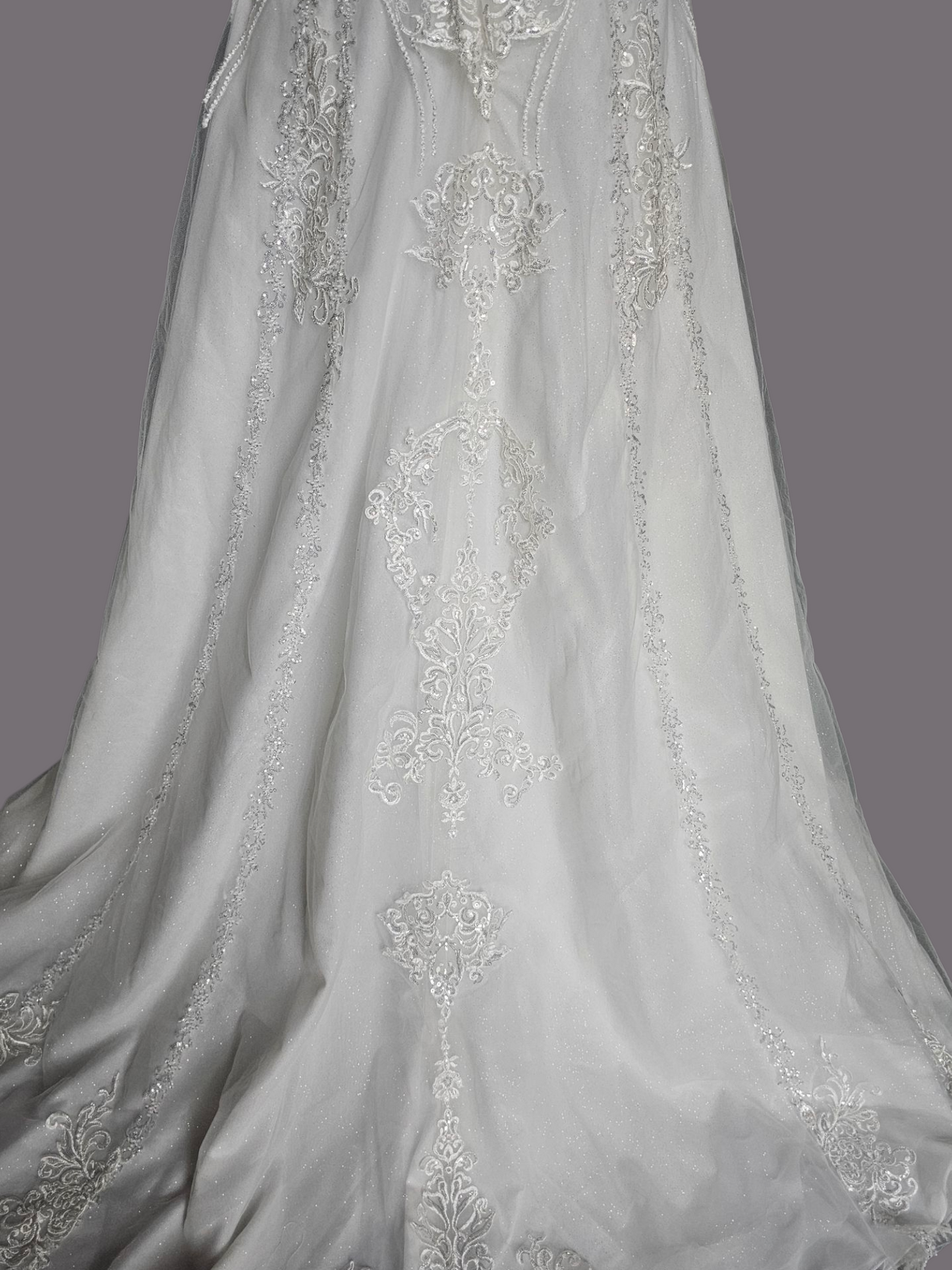 Sparkle A-Line Plunge Spaghetti Strap Wedding Gown - Oleg Cassini