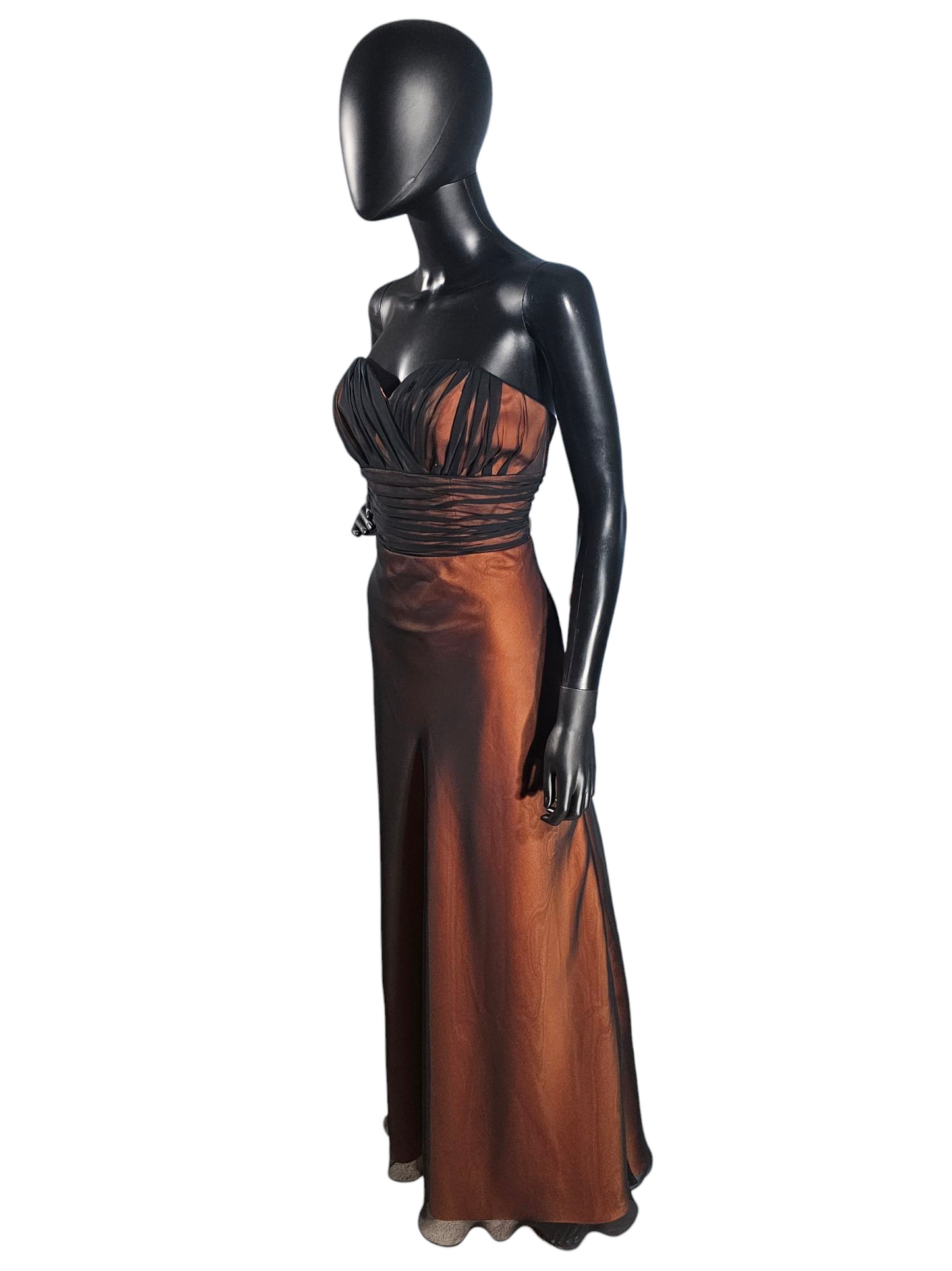 Black Overlay/Cognac Sweetheart Strapless Maxi Formal Dress - Da Vinci