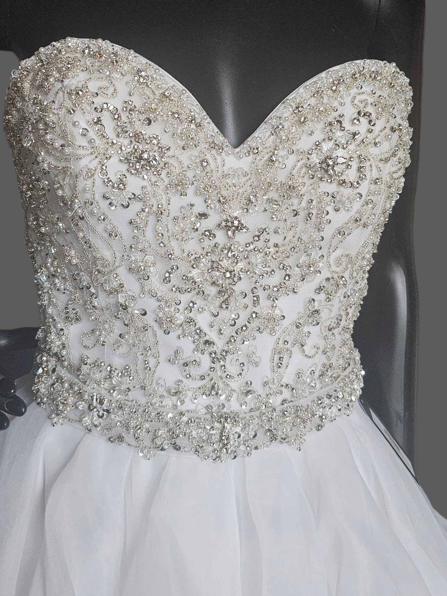 White Strapless Tiered Organza Ballgown Wedding Dress NWOT - Mori Lee