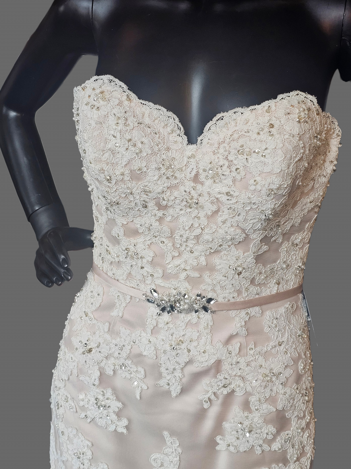 Rose/Iv Lace Belted Sweetheart Straight Wedding Gown - Private Label