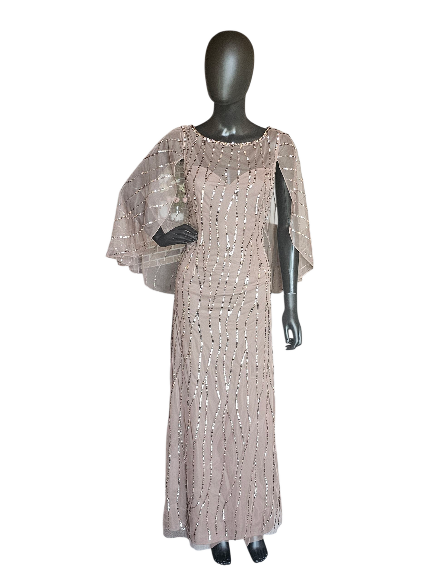 Cafe Sequin Cape Sleeve Full Length Formal Gown - Alex Evenings