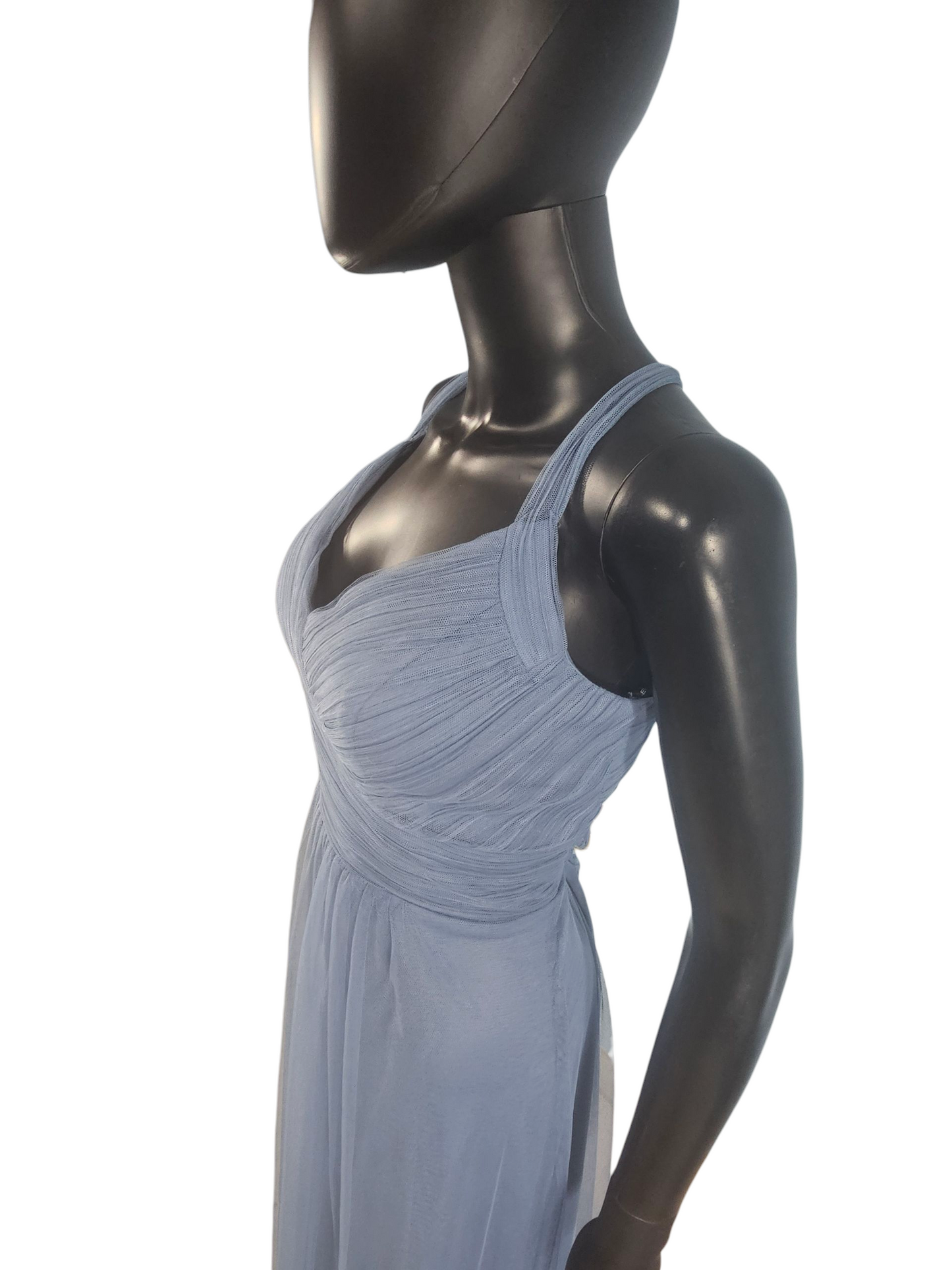 Slate Net/Tulle Tea Length Halter Formal Dress - Bill Levkoff