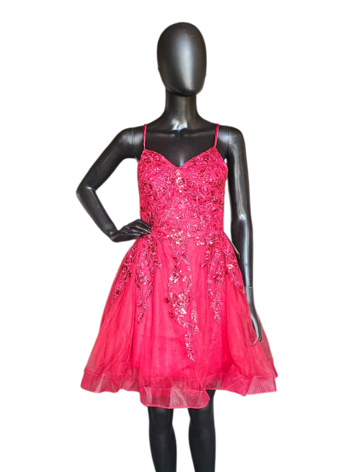 Red Lace Sequin Babydoll Corset Homecoming Dress