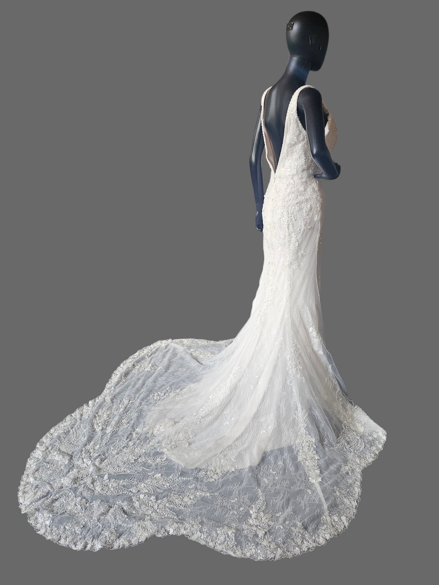 Lace/Pearl V-Neck Fitted Wedding Gown - Maggie Sottero